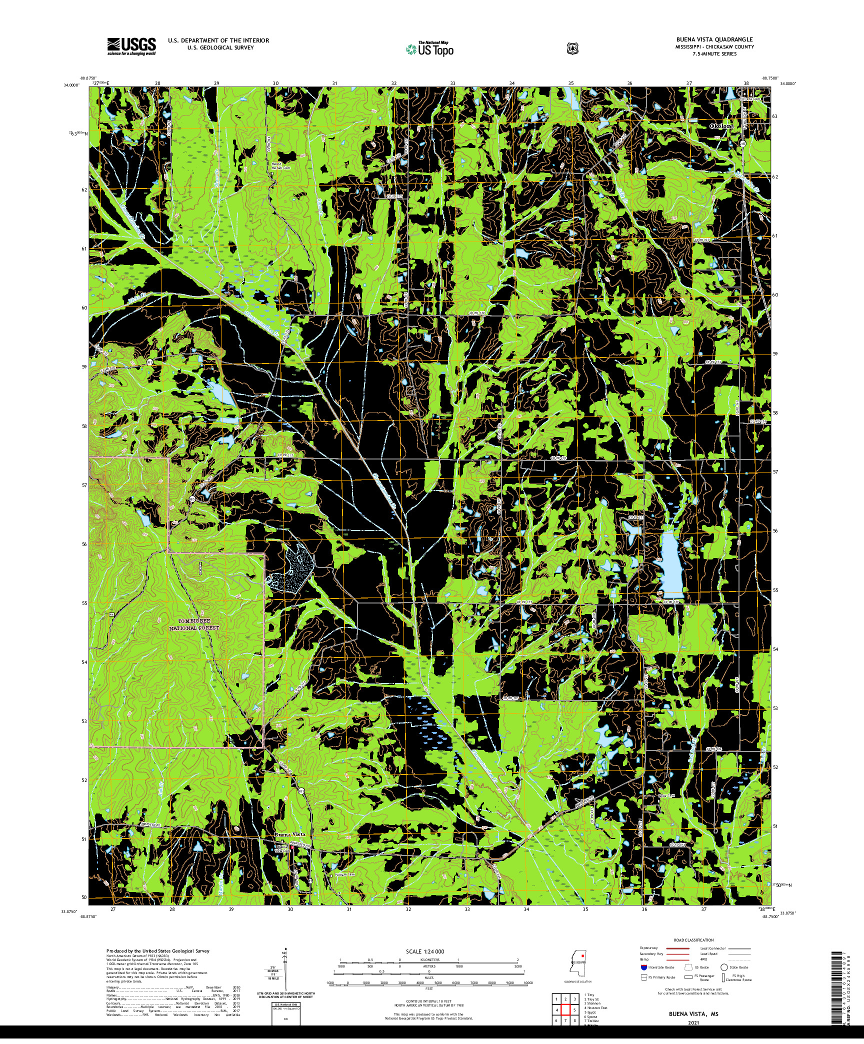 USGS US TOPO 7.5-MINUTE MAP FOR BUENA VISTA, MS 2021