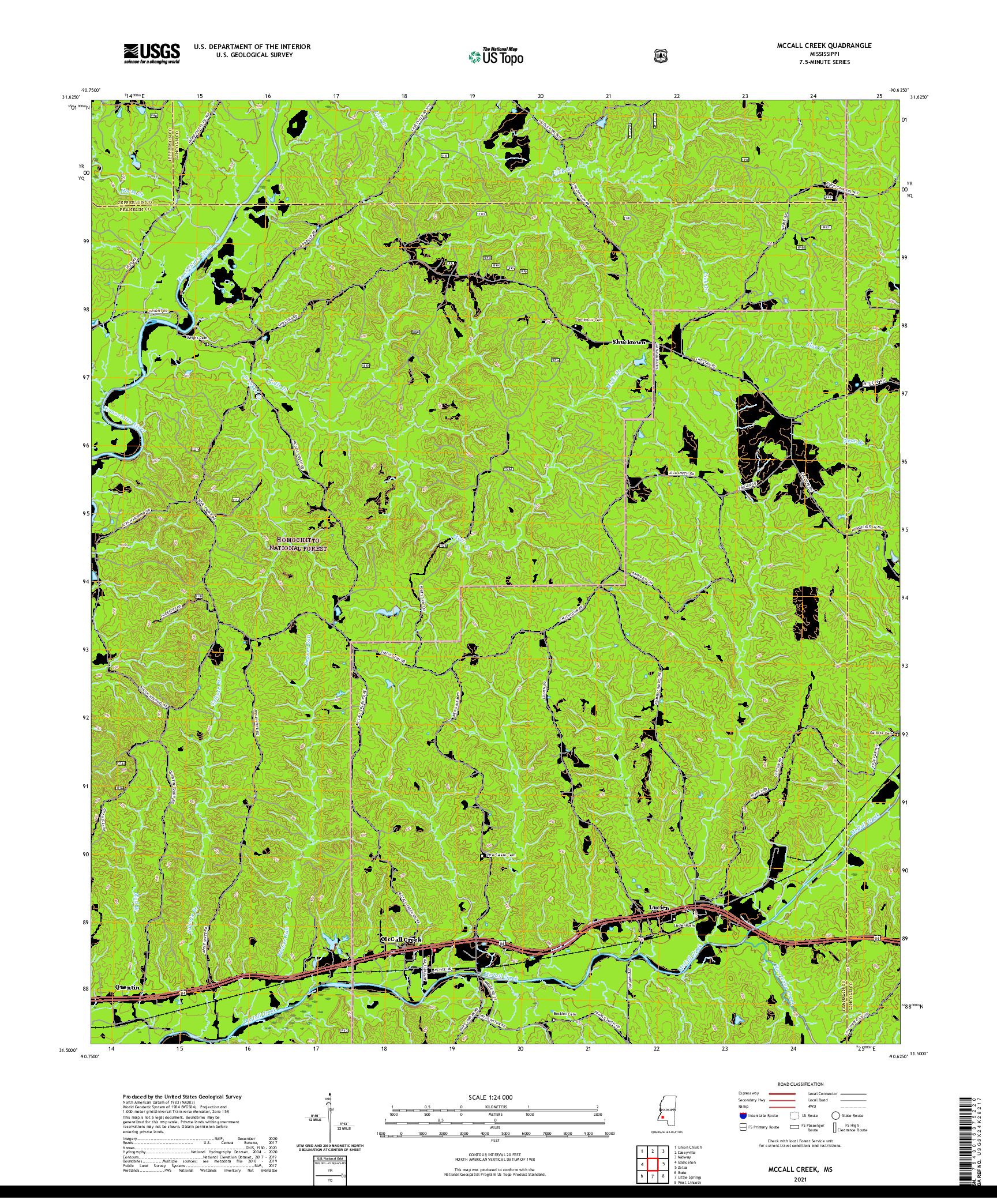 USGS US TOPO 7.5-MINUTE MAP FOR MCCALL CREEK, MS 2021