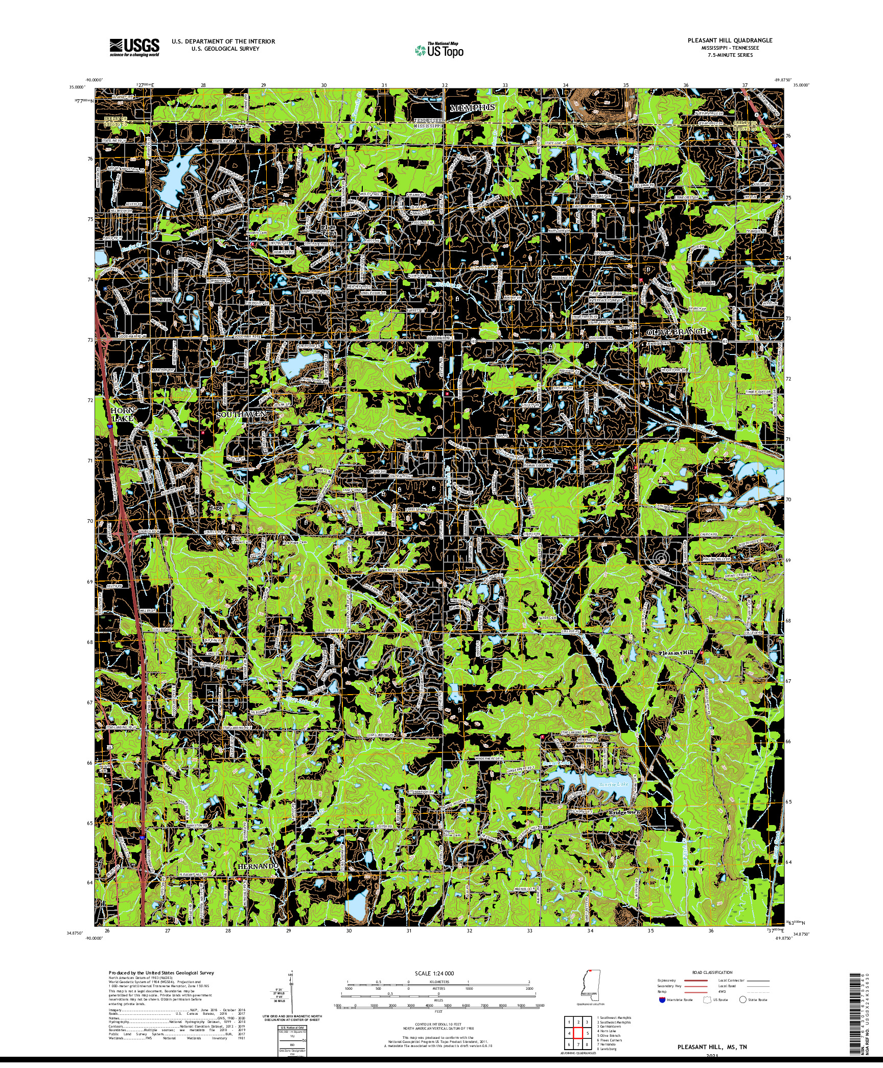 USGS US TOPO 7.5-MINUTE MAP FOR PLEASANT HILL, MS,TN 2021