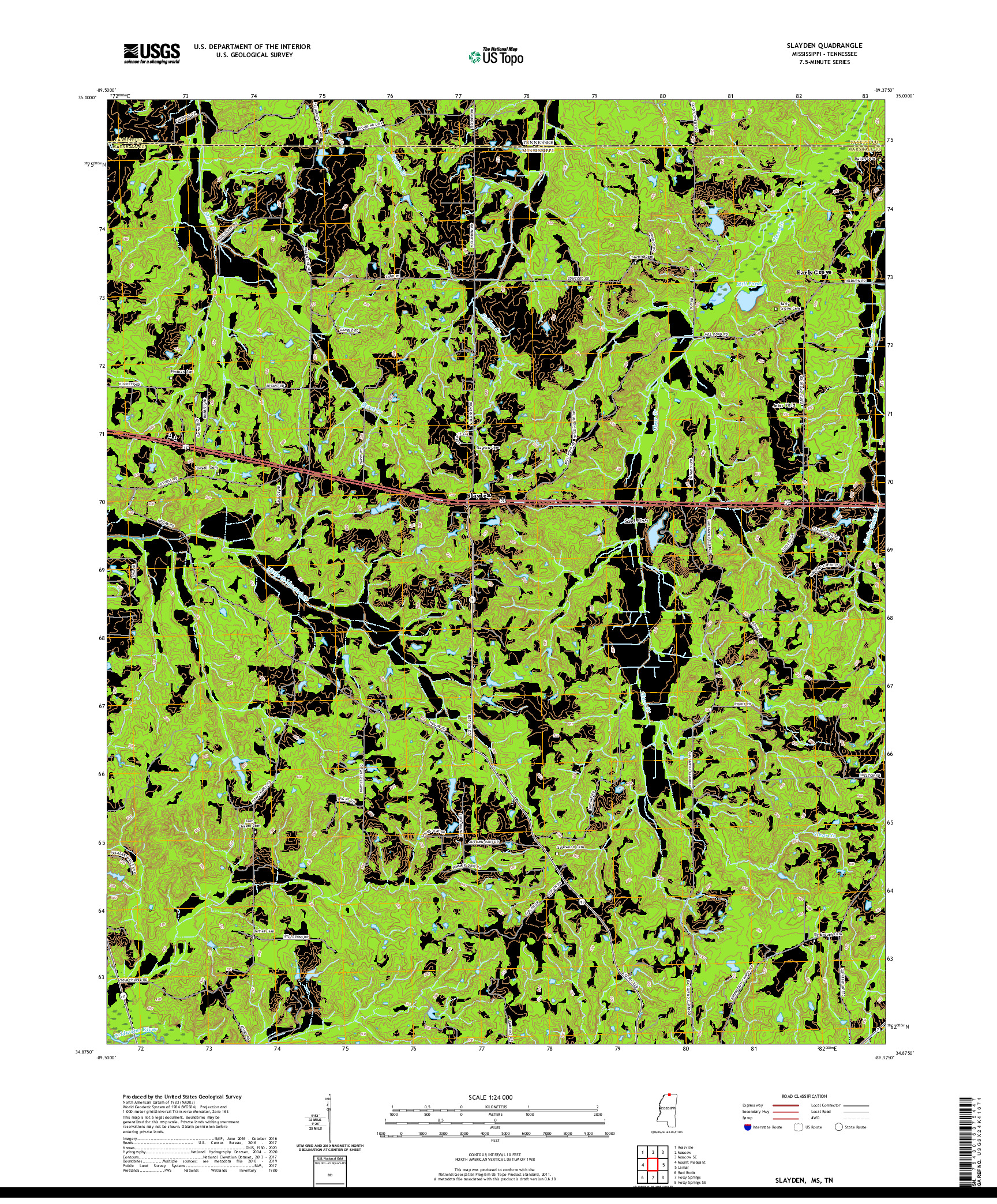 USGS US TOPO 7.5-MINUTE MAP FOR SLAYDEN, MS,TN 2021