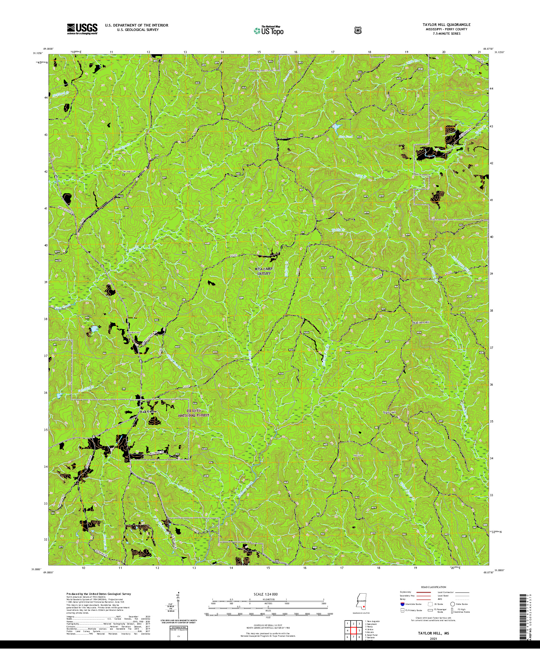 USGS US TOPO 7.5-MINUTE MAP FOR TAYLOR HILL, MS 2021