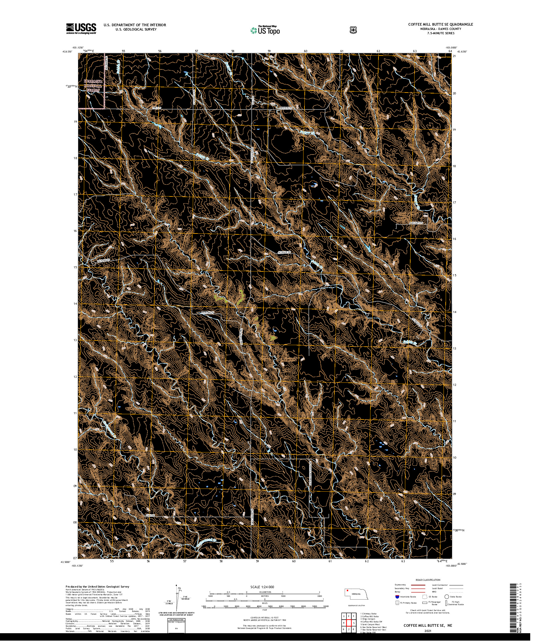 USGS US TOPO 7.5-MINUTE MAP FOR COFFEE MILL BUTTE SE, NE 2021