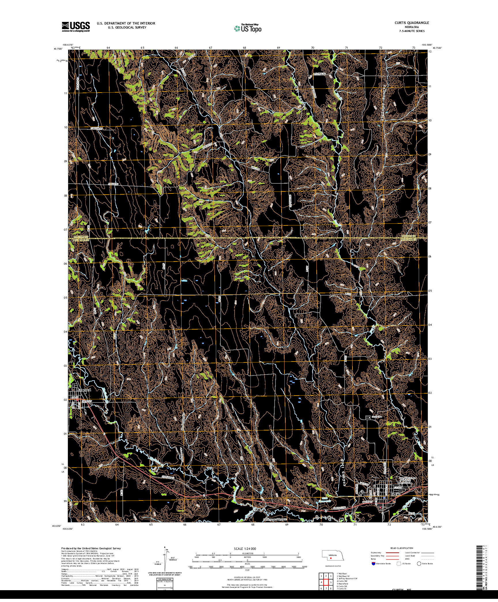 USGS US TOPO 7.5-MINUTE MAP FOR CURTIS, NE 2021