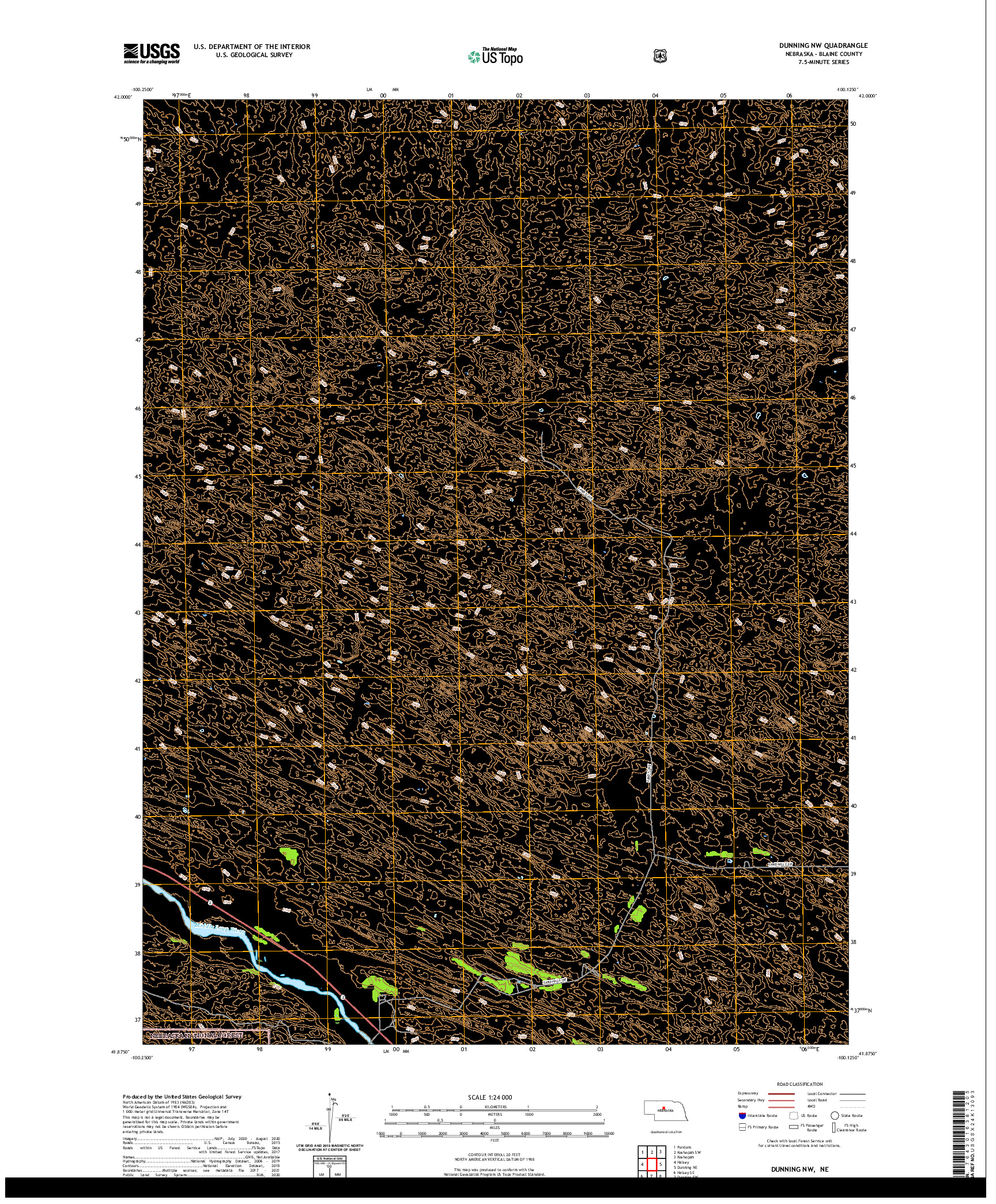 USGS US TOPO 7.5-MINUTE MAP FOR DUNNING NW, NE 2021