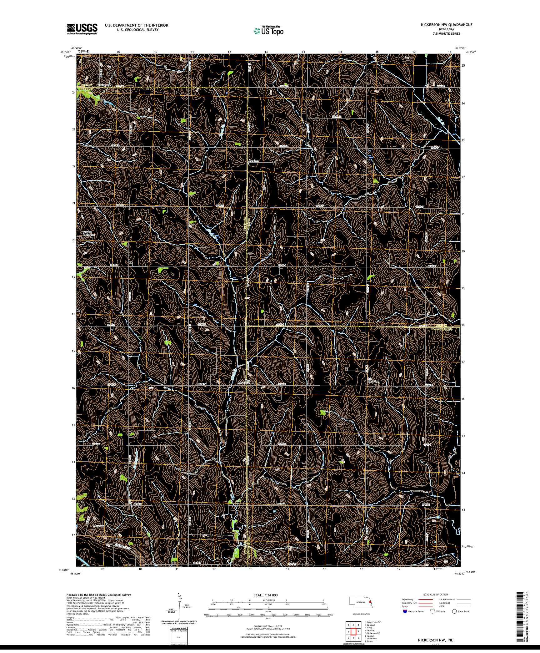 USGS US TOPO 7.5-MINUTE MAP FOR NICKERSON NW, NE 2021