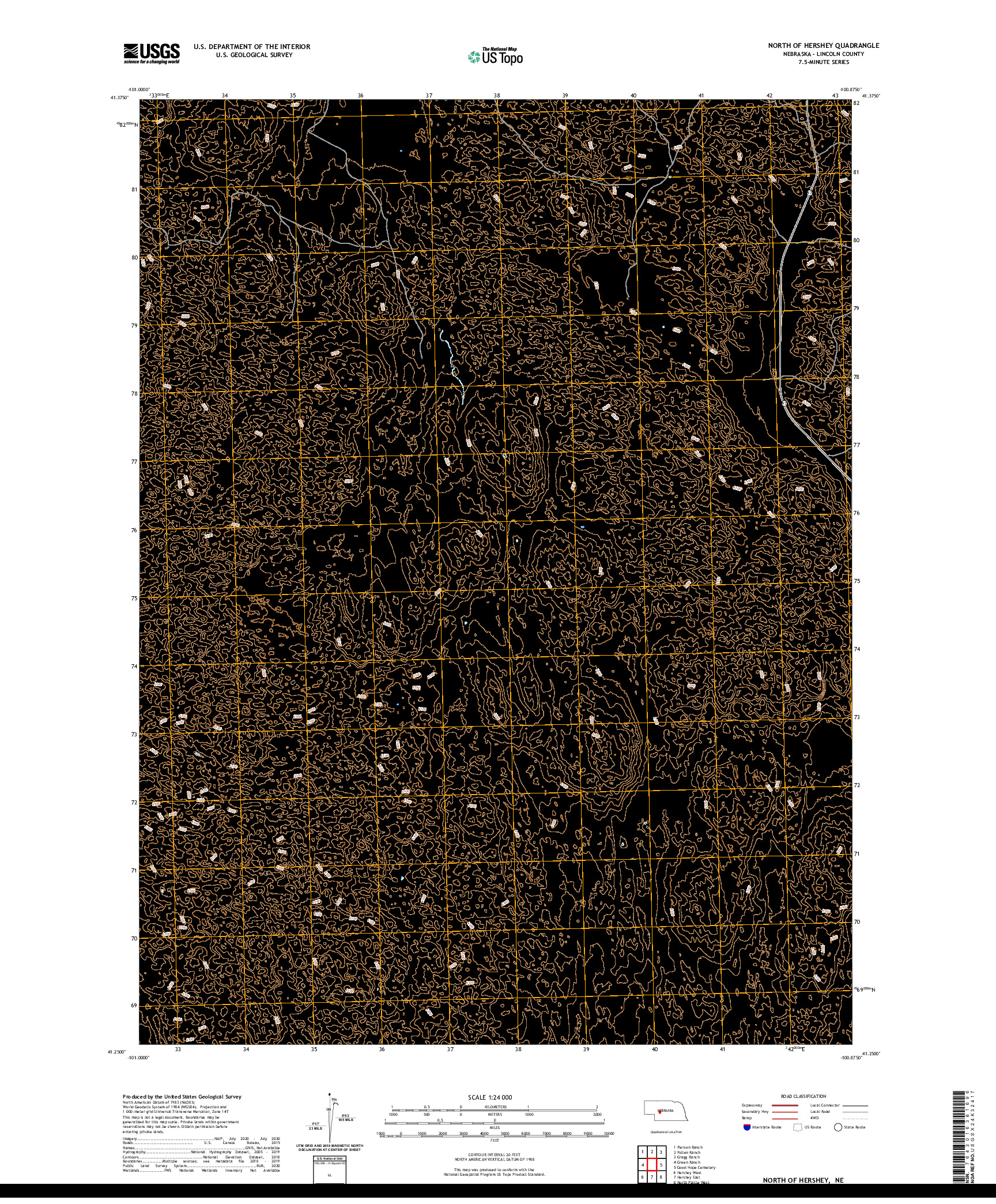 USGS US TOPO 7.5-MINUTE MAP FOR NORTH OF HERSHEY, NE 2021