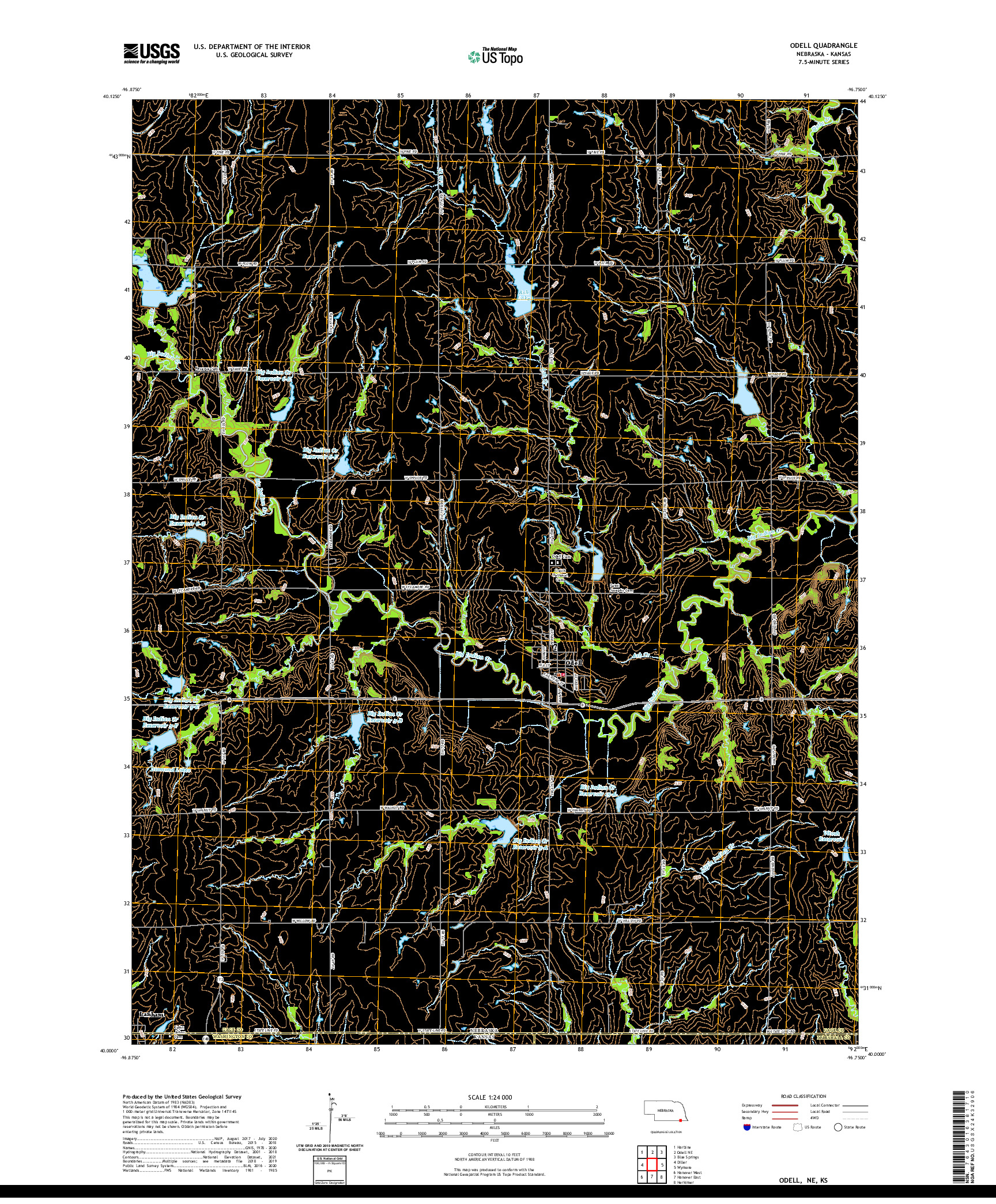 USGS US TOPO 7.5-MINUTE MAP FOR ODELL, NE,KS 2021