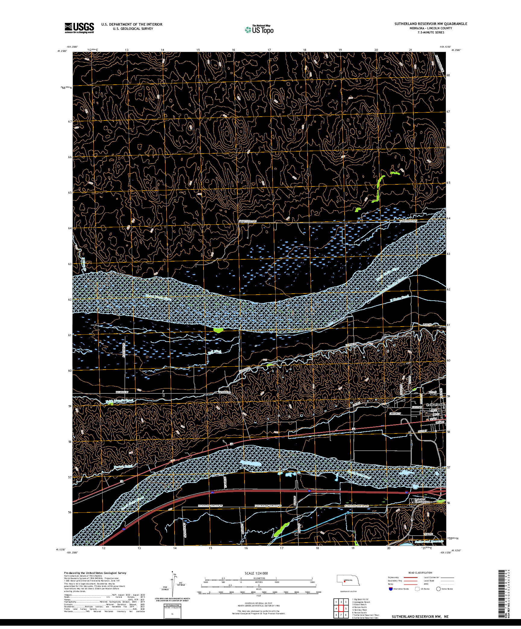 USGS US TOPO 7.5-MINUTE MAP FOR SUTHERLAND RESERVOIR NW, NE 2021