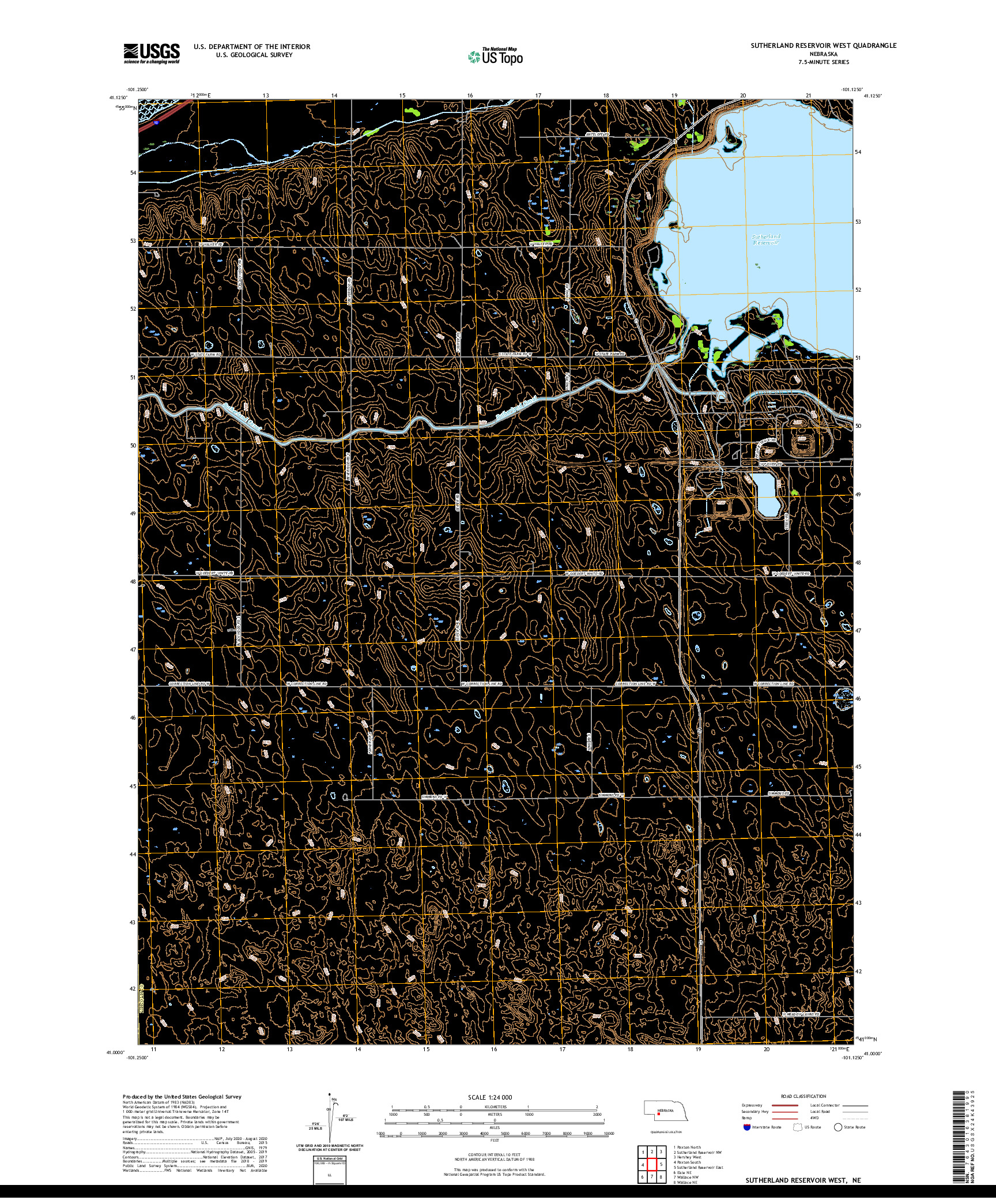 USGS US TOPO 7.5-MINUTE MAP FOR SUTHERLAND RESERVOIR WEST, NE 2021