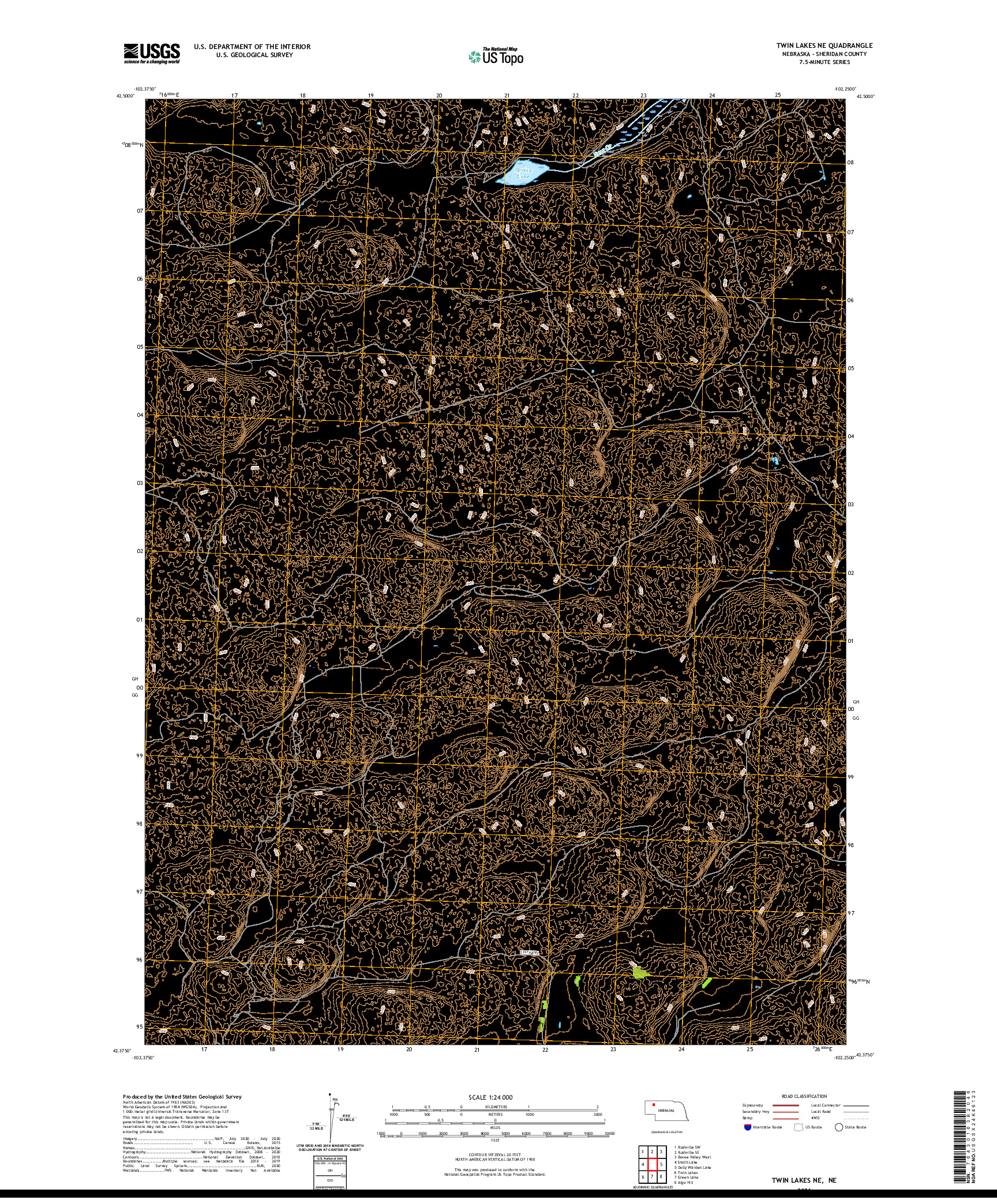 USGS US TOPO 7.5-MINUTE MAP FOR TWIN LAKES NE, NE 2021