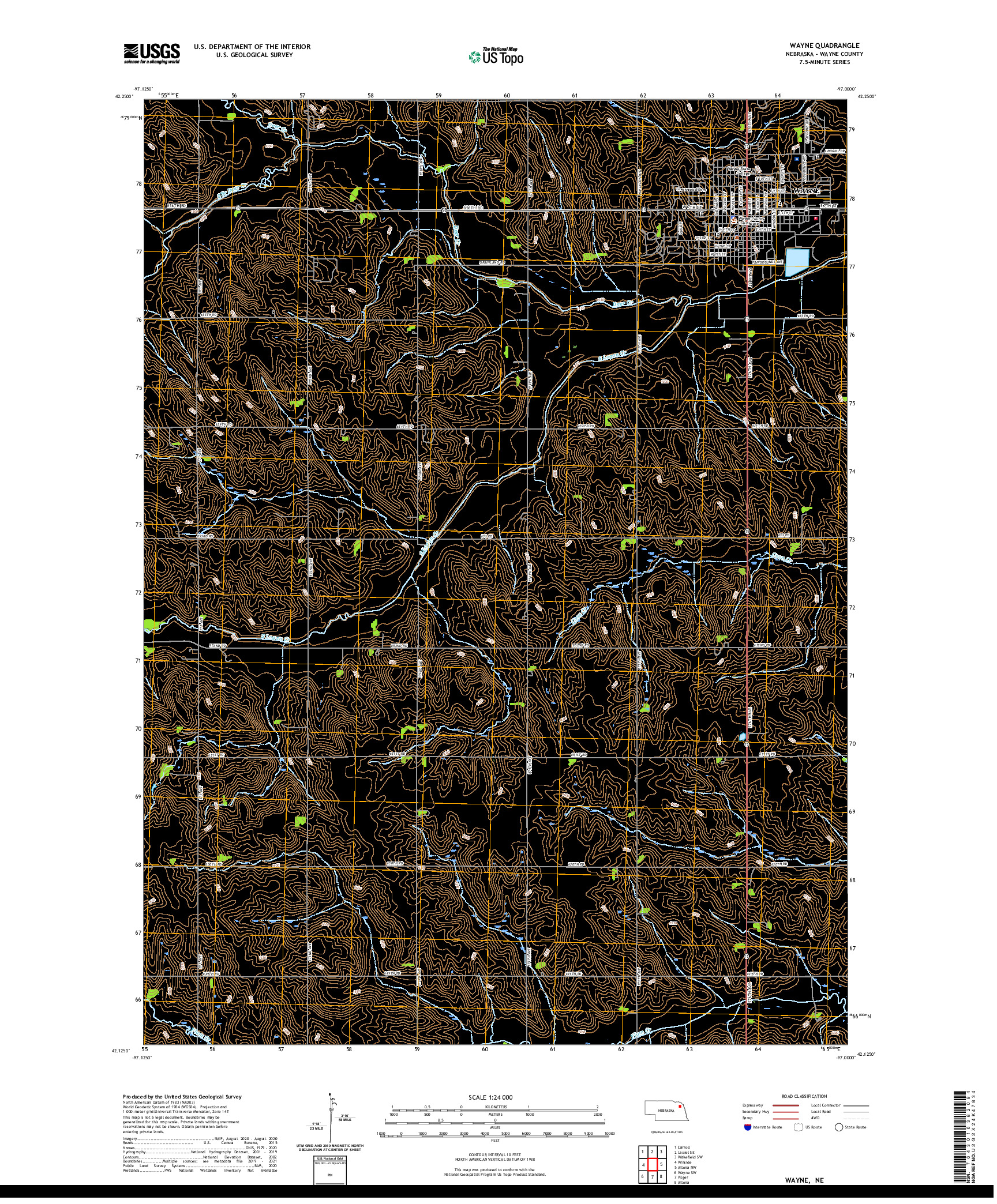 USGS US TOPO 7.5-MINUTE MAP FOR WAYNE, NE 2021