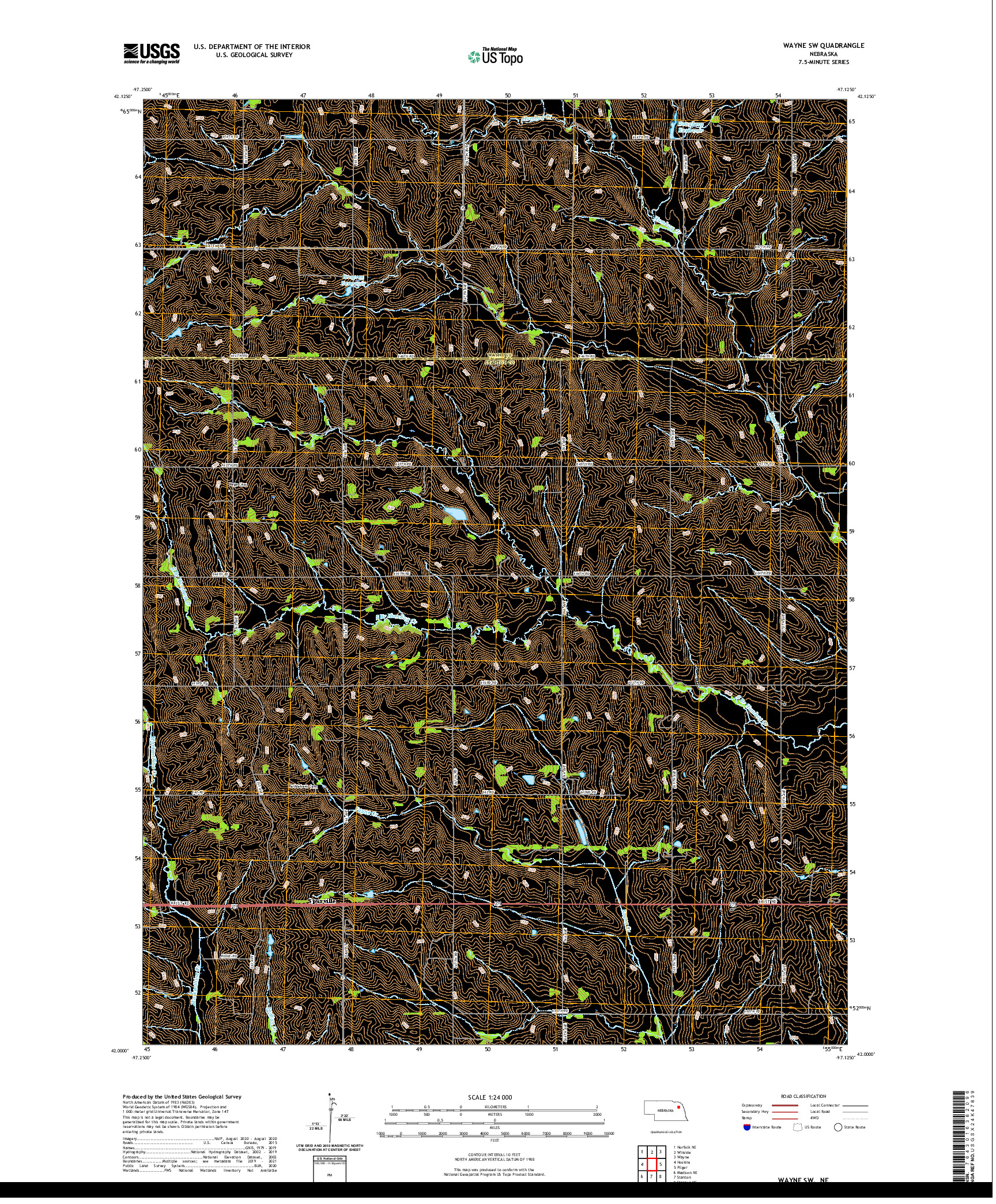 USGS US TOPO 7.5-MINUTE MAP FOR WAYNE SW, NE 2021