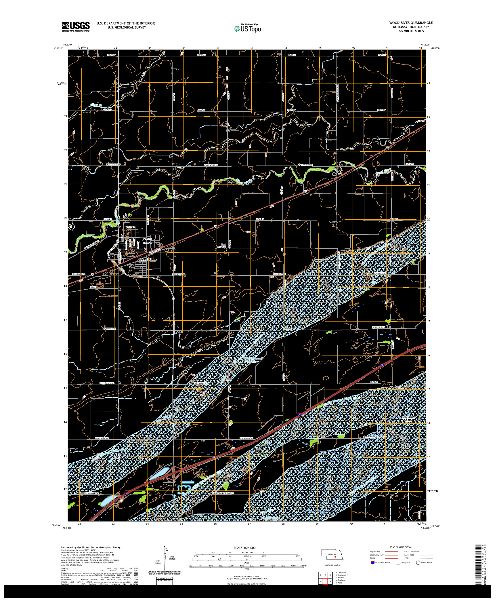 USGS US TOPO 7.5-MINUTE MAP FOR WOOD RIVER, NE 2021