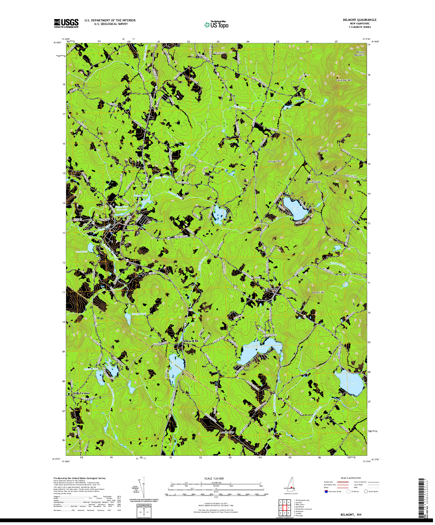 USGS US TOPO 7.5-MINUTE MAP FOR BELMONT, NH 2021