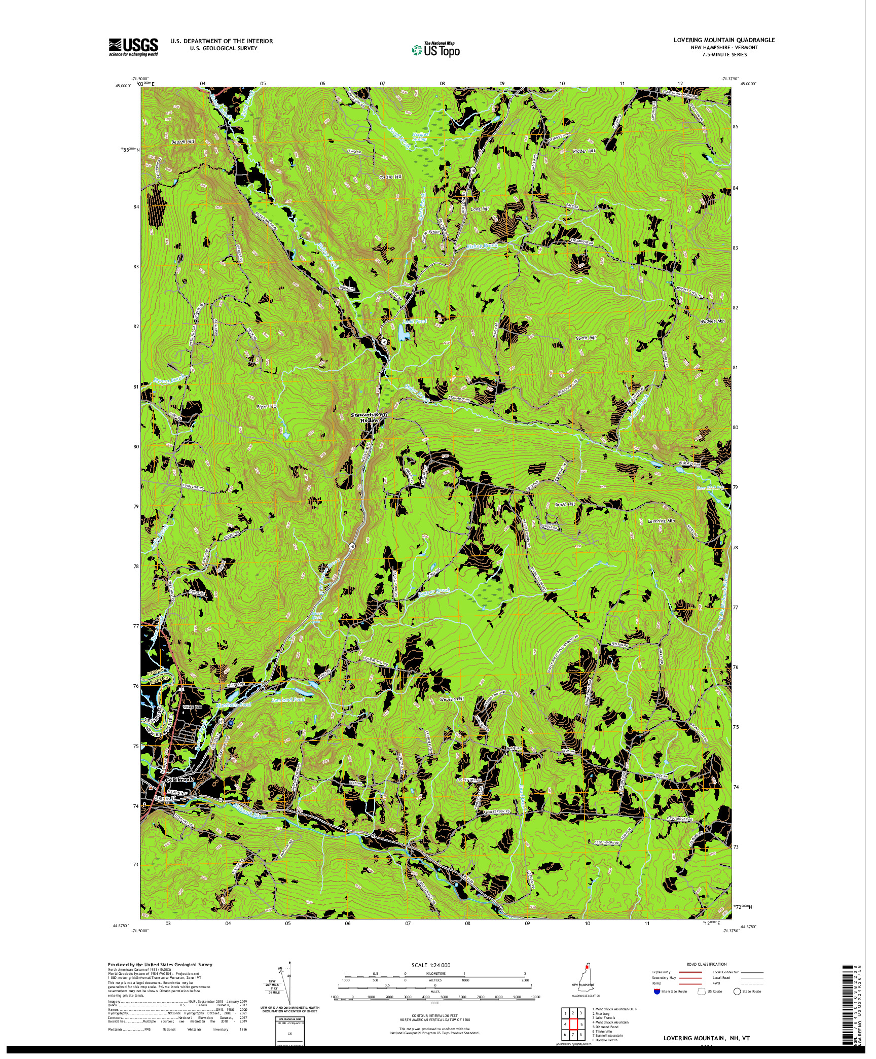 USGS US TOPO 7.5-MINUTE MAP FOR LOVERING MOUNTAIN, NH,VT 2021