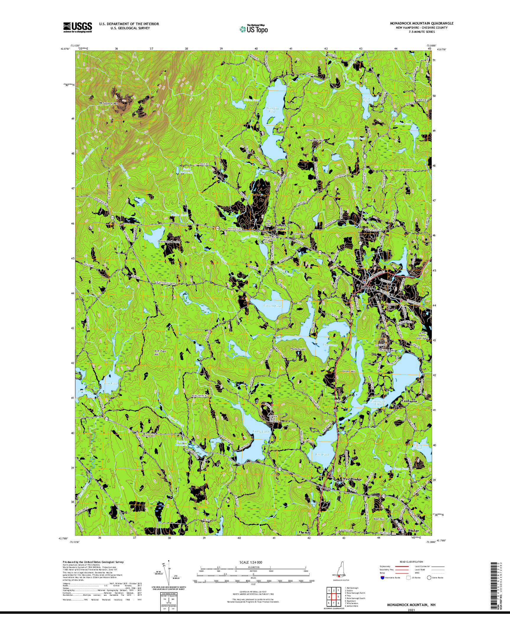 USGS US TOPO 7.5-MINUTE MAP FOR MONADNOCK MOUNTAIN, NH 2021