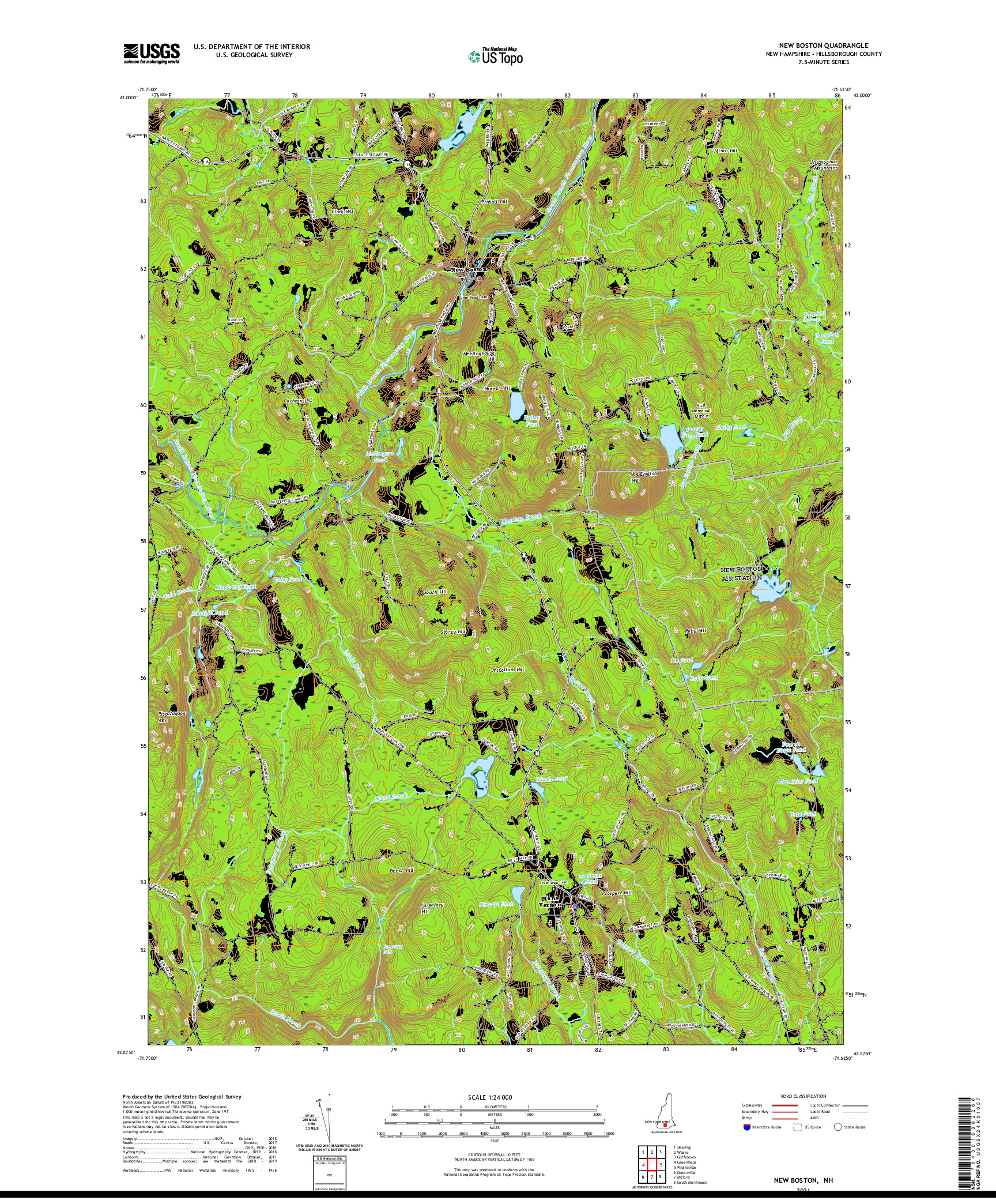 USGS US TOPO 7.5-MINUTE MAP FOR NEW BOSTON, NH 2021