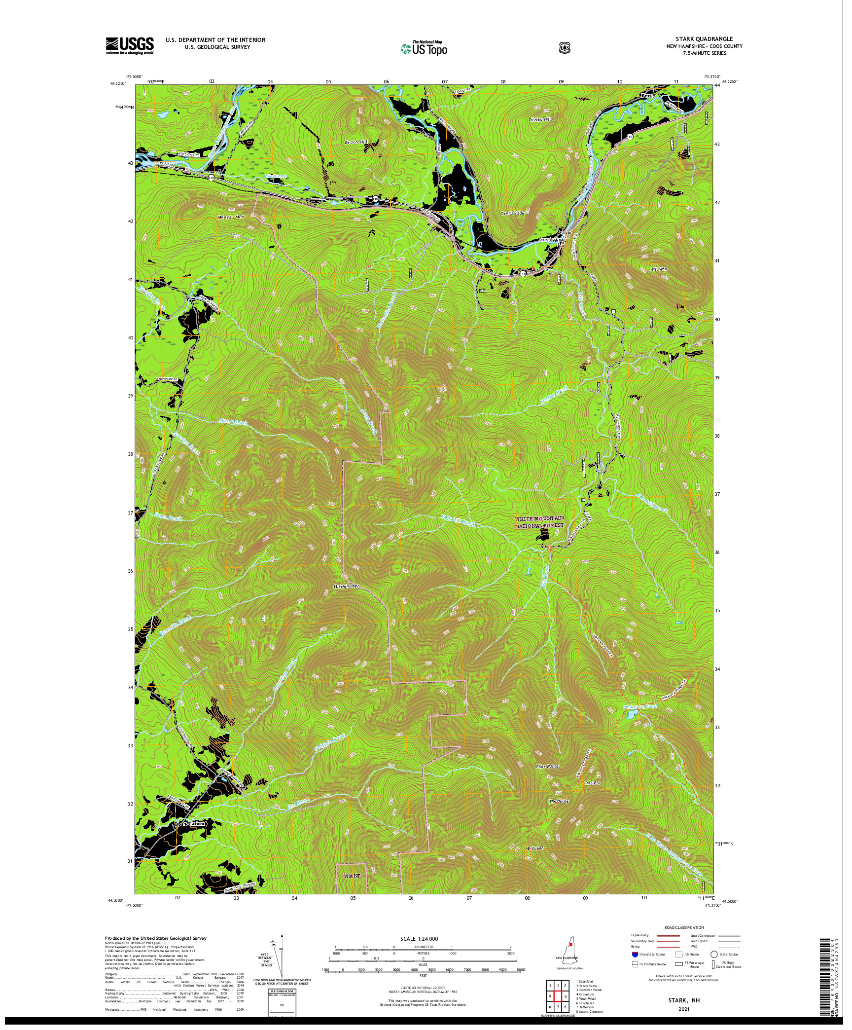 USGS US TOPO 7.5-MINUTE MAP FOR STARK, NH 2021