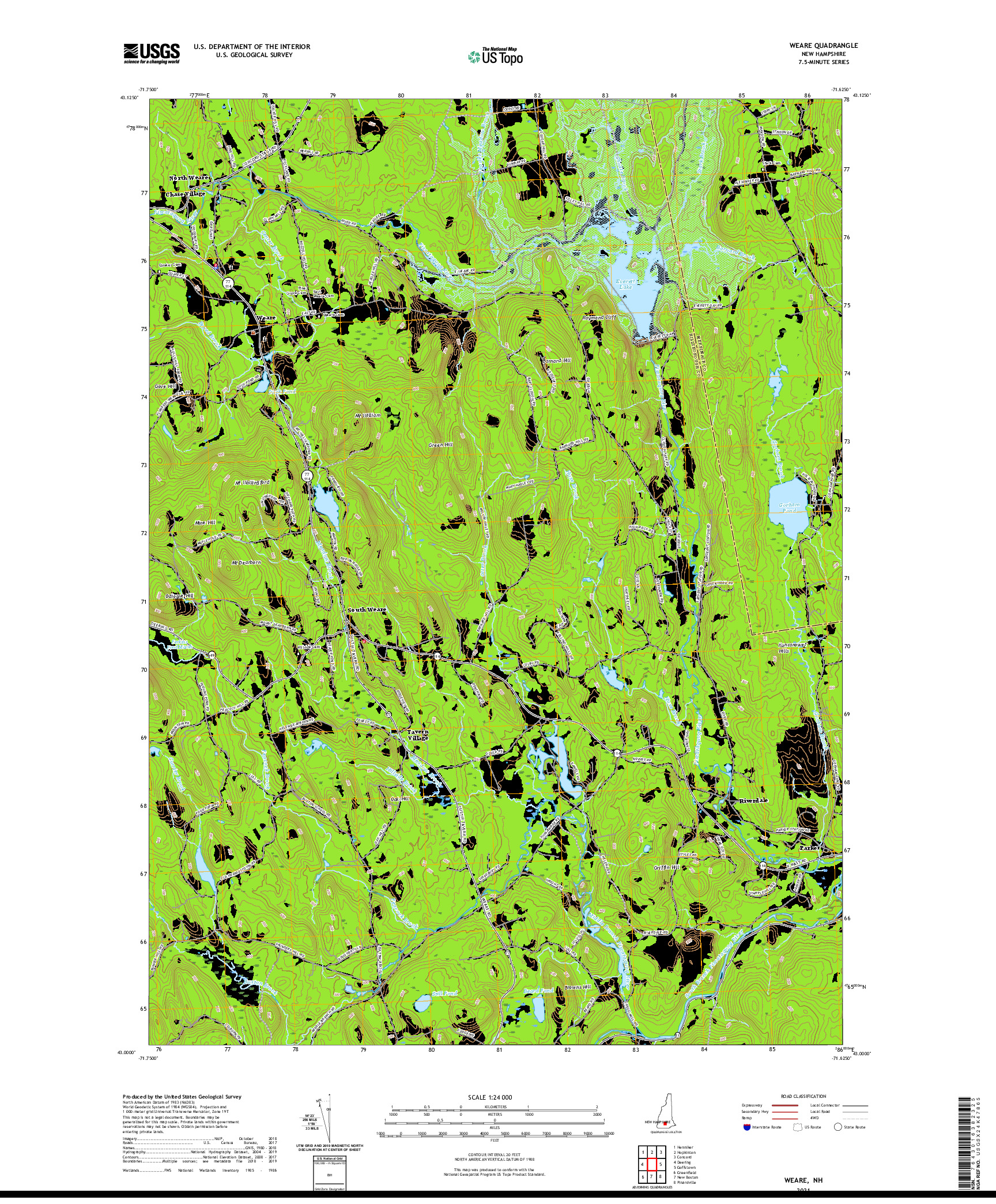 USGS US TOPO 7.5-MINUTE MAP FOR WEARE, NH 2021