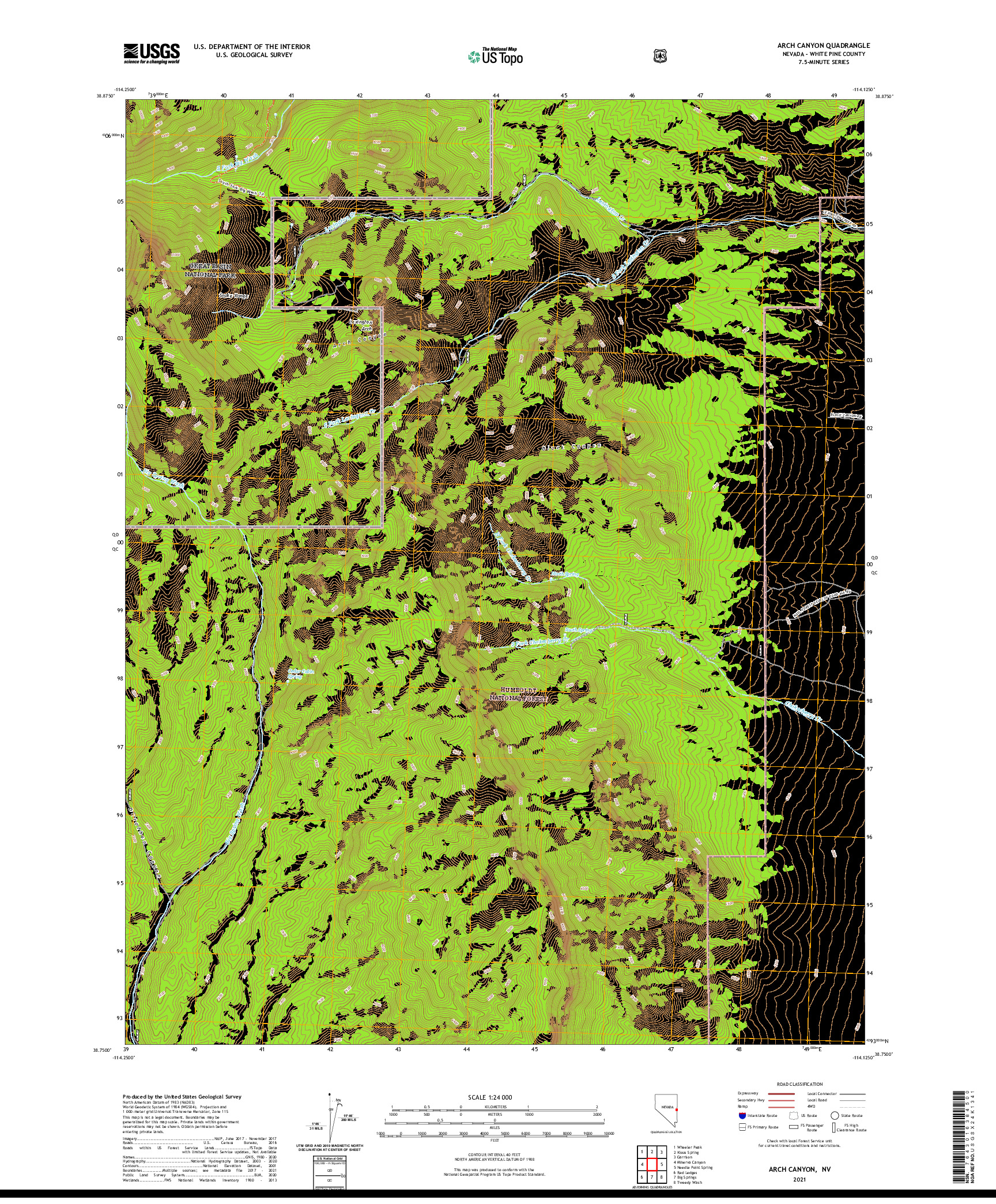 US TOPO 7.5-MINUTE MAP FOR ARCH CANYON, NV