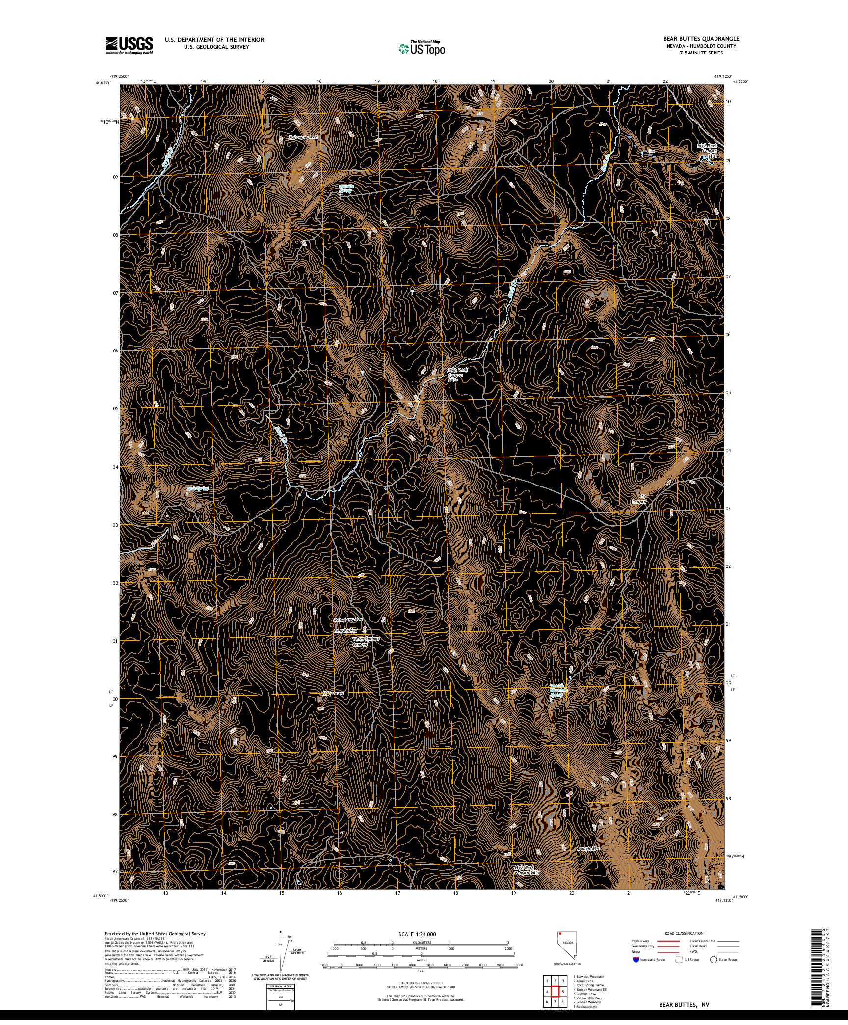 US TOPO 7.5-MINUTE MAP FOR BEAR BUTTES, NV