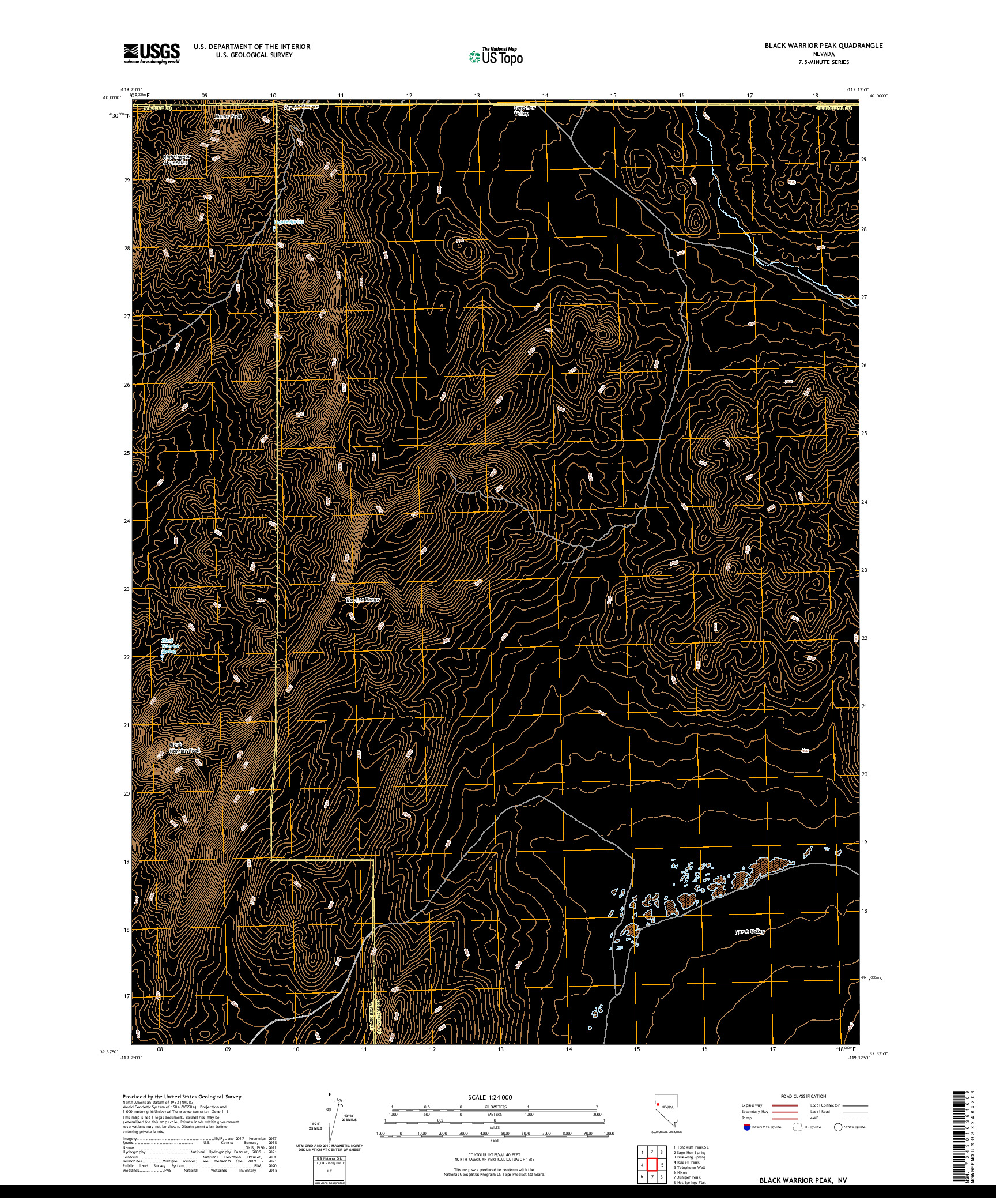 US TOPO 7.5-MINUTE MAP FOR BLACK WARRIOR PEAK, NV