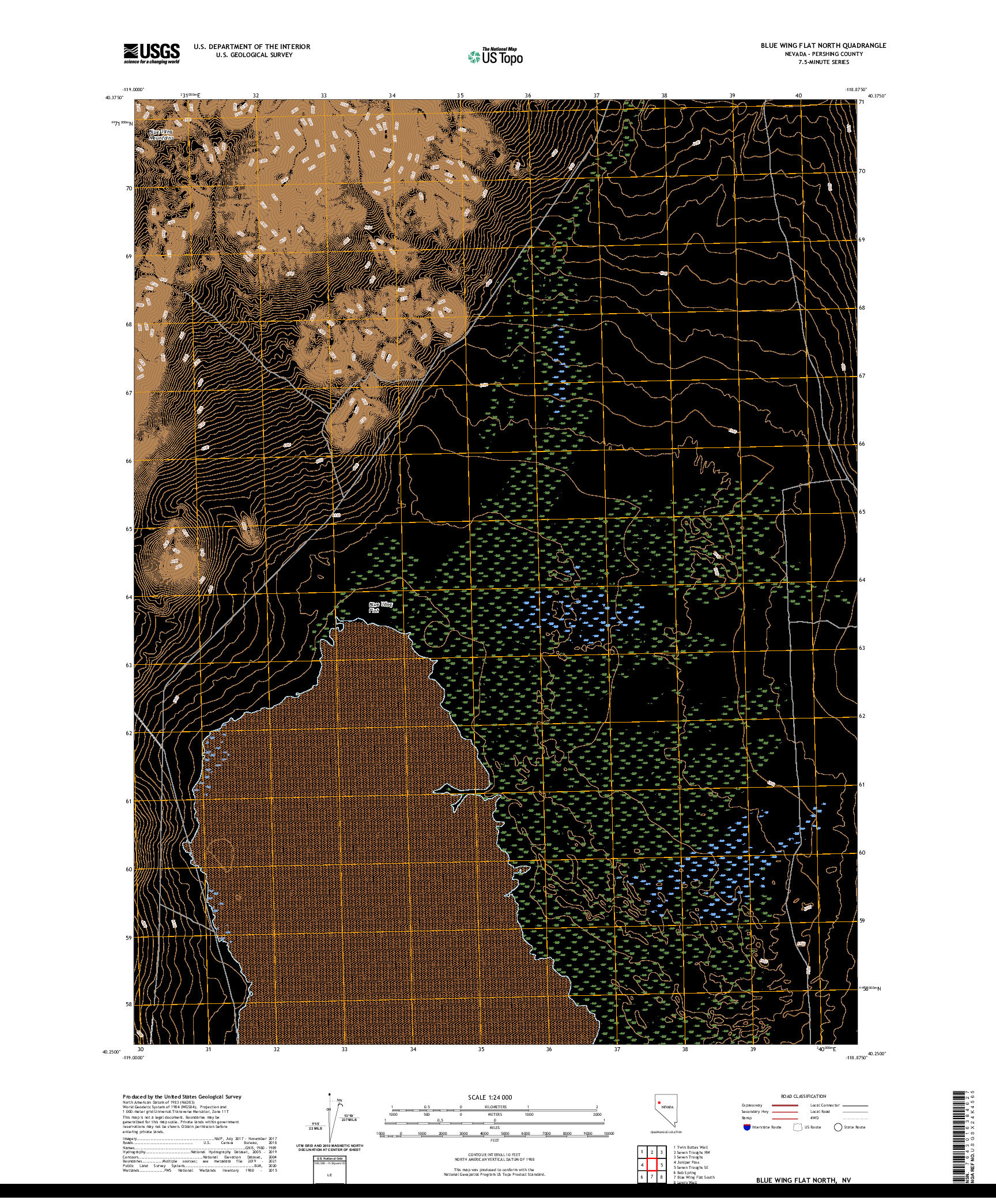 US TOPO 7.5-MINUTE MAP FOR BLUE WING FLAT NORTH, NV