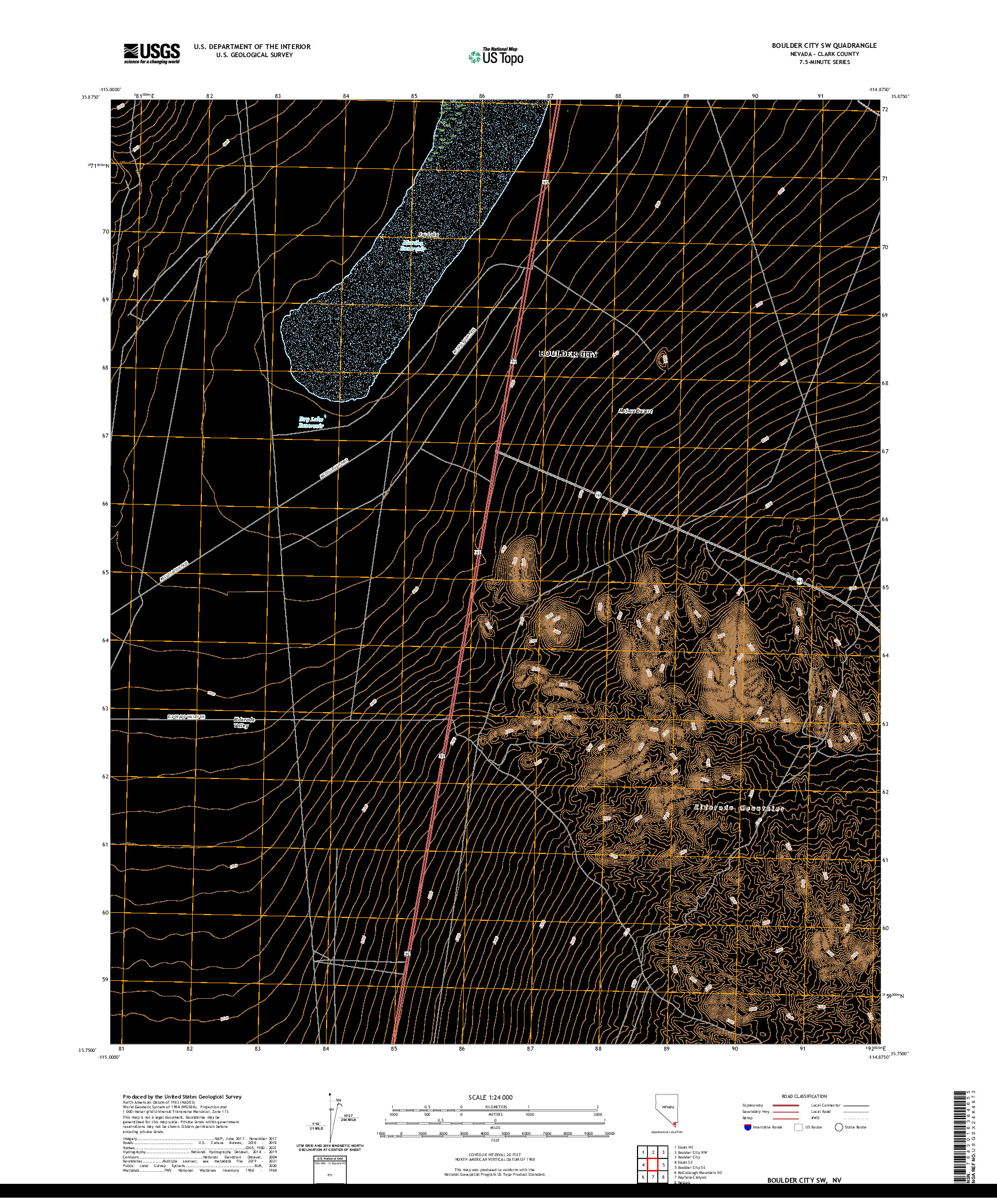 US TOPO 7.5-MINUTE MAP FOR BOULDER CITY SW, NV