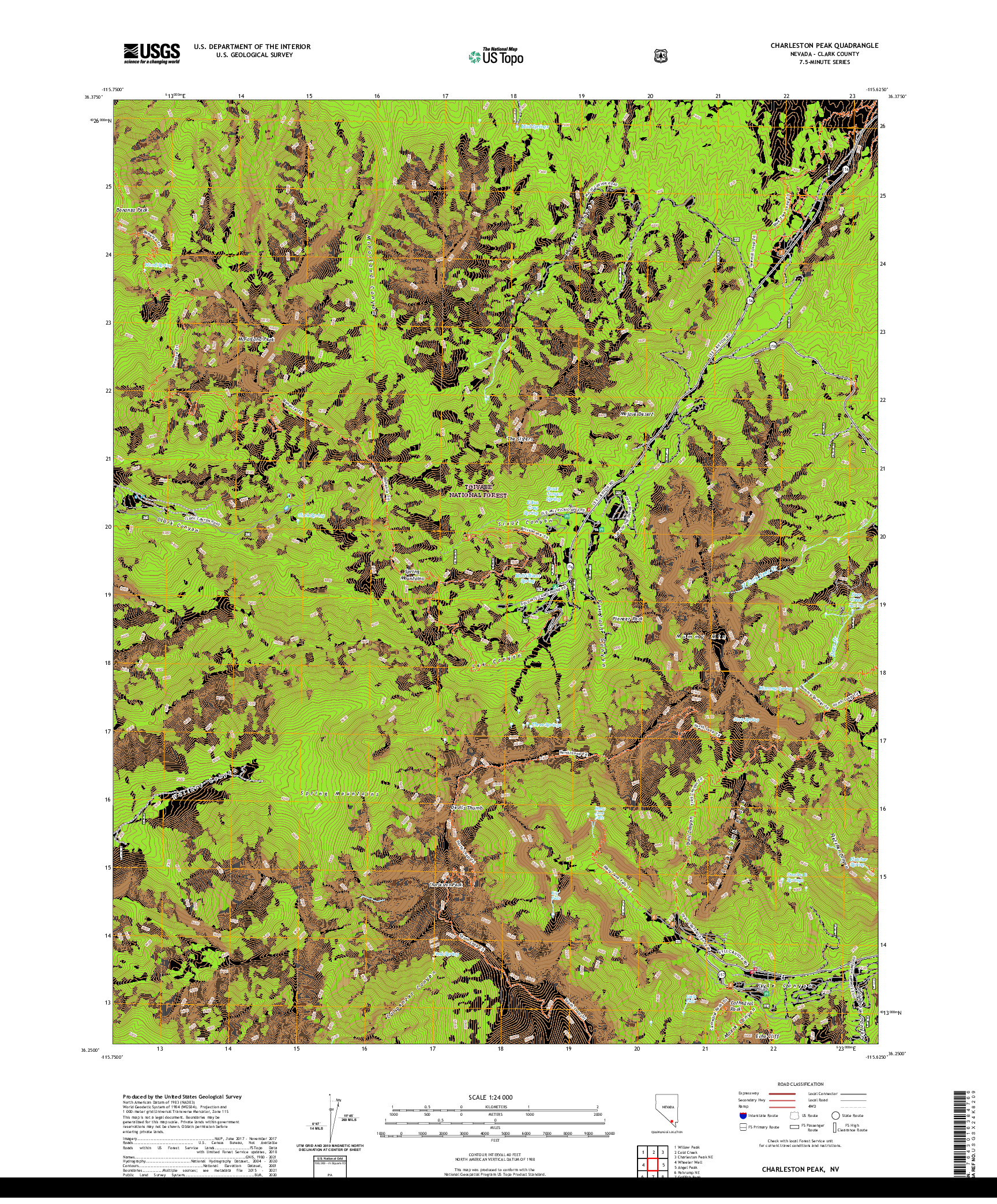 US TOPO 7.5-MINUTE MAP FOR CHARLESTON PEAK, NV