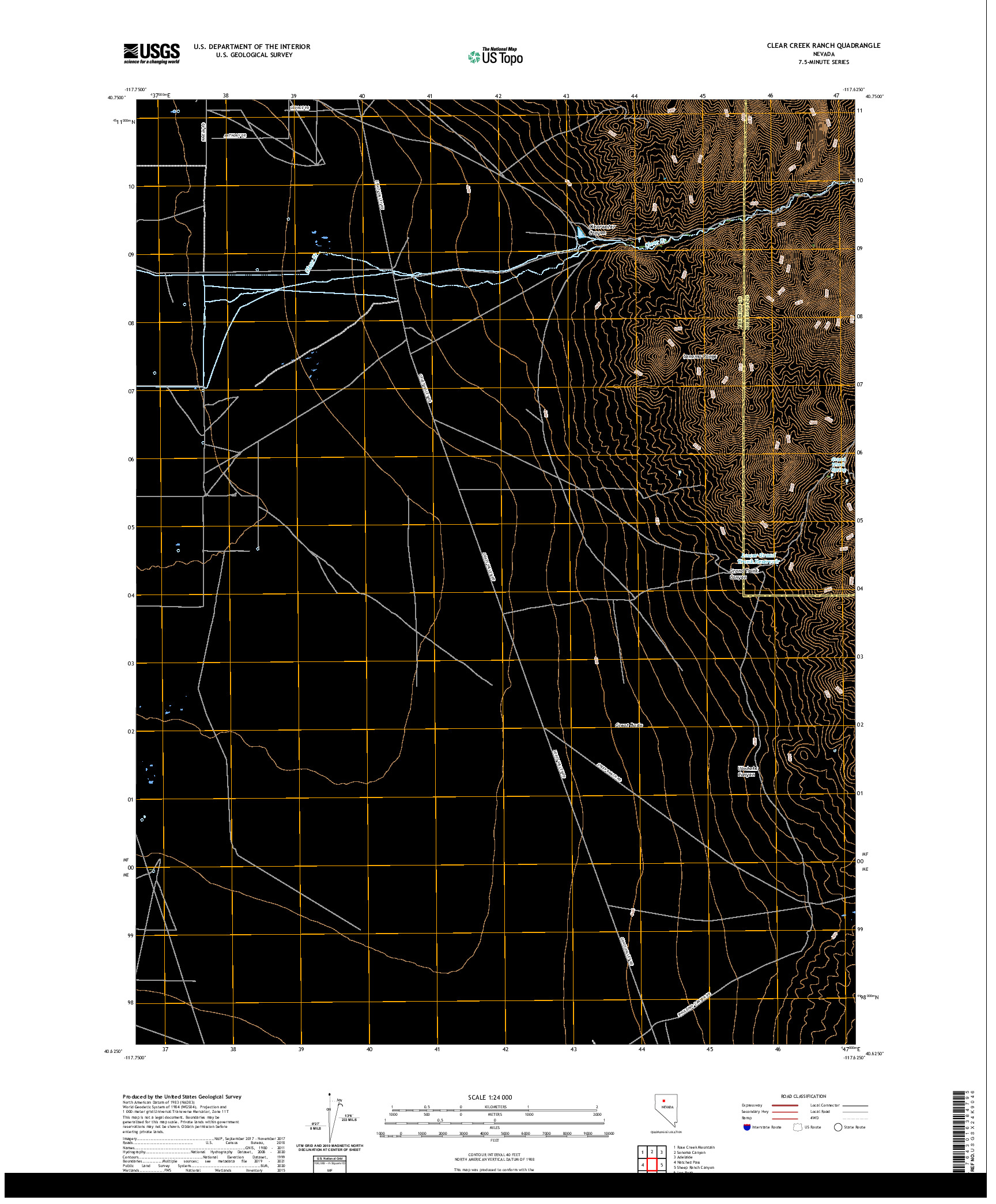 US TOPO 7.5-MINUTE MAP FOR CLEAR CREEK RANCH, NV