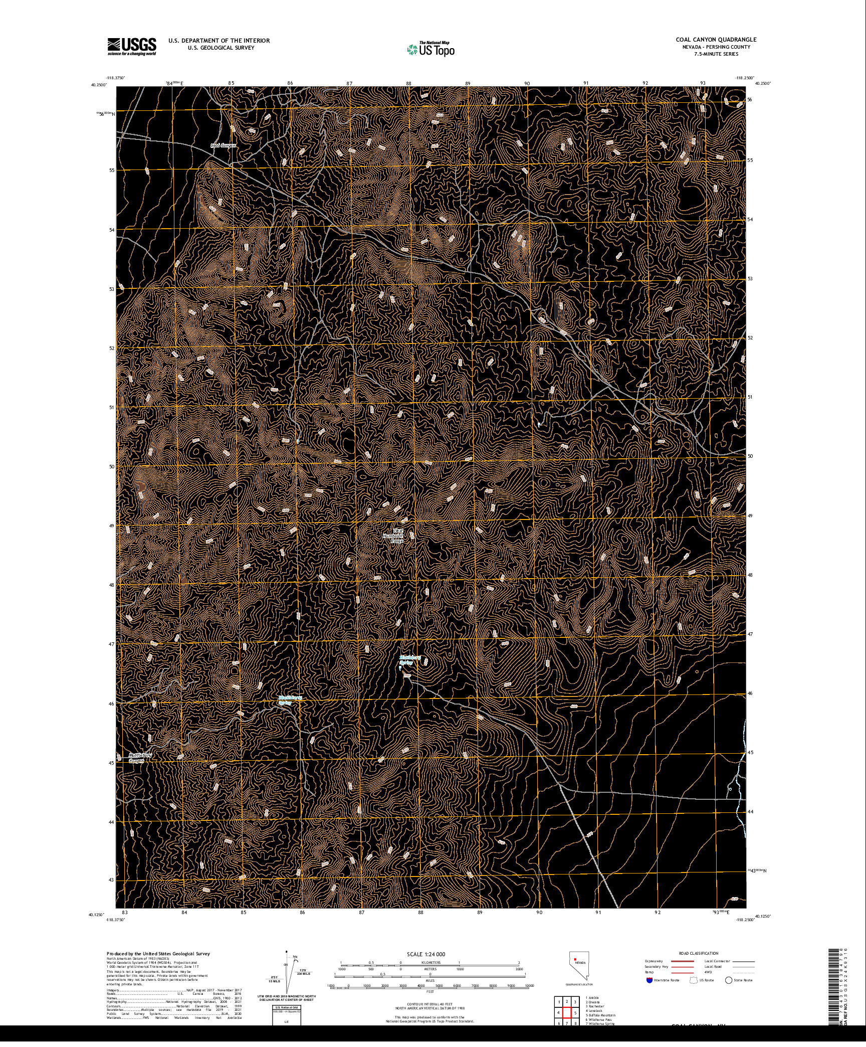 US TOPO 7.5-MINUTE MAP FOR COAL CANYON, NV