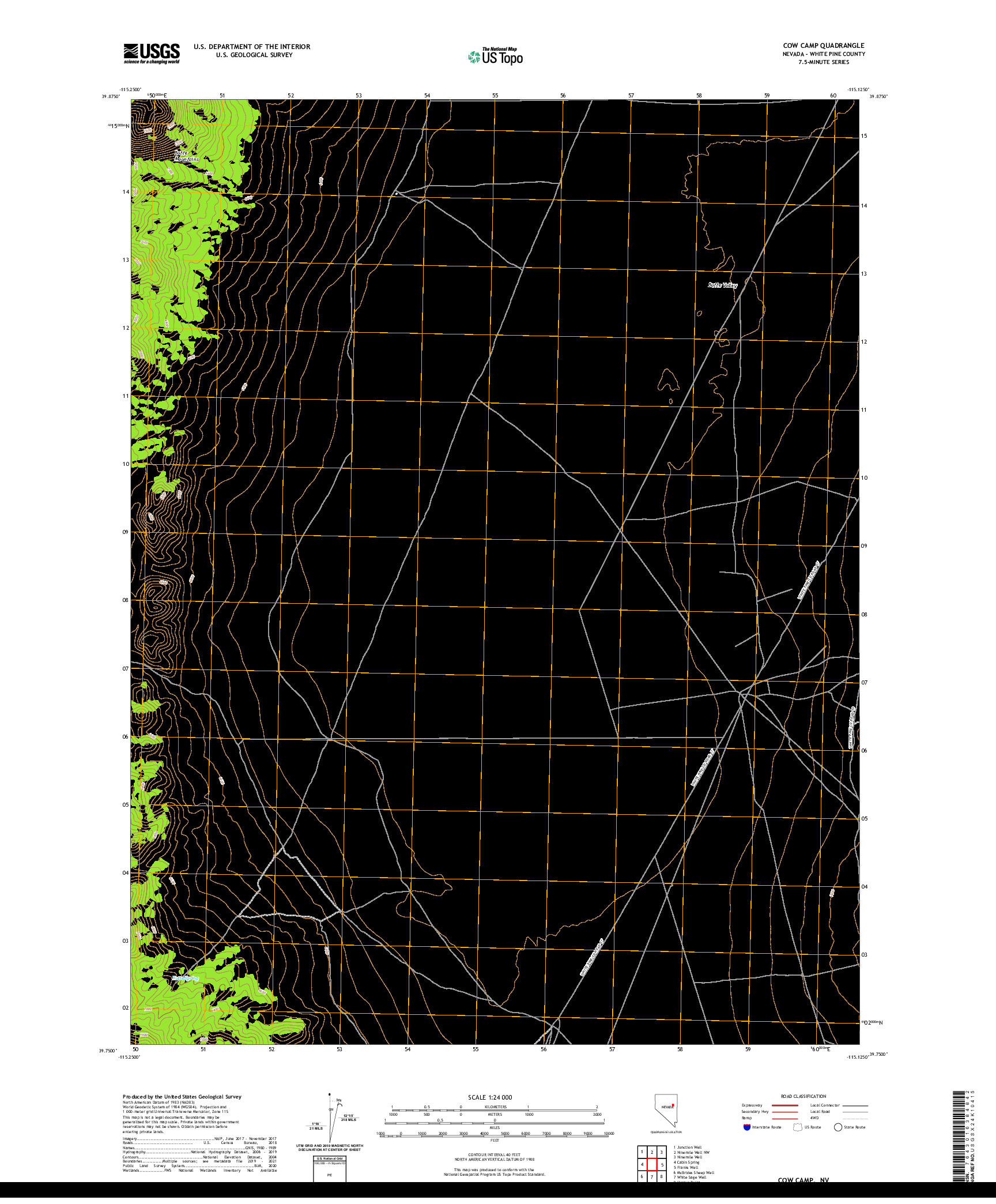 US TOPO 7.5-MINUTE MAP FOR COW CAMP, NV