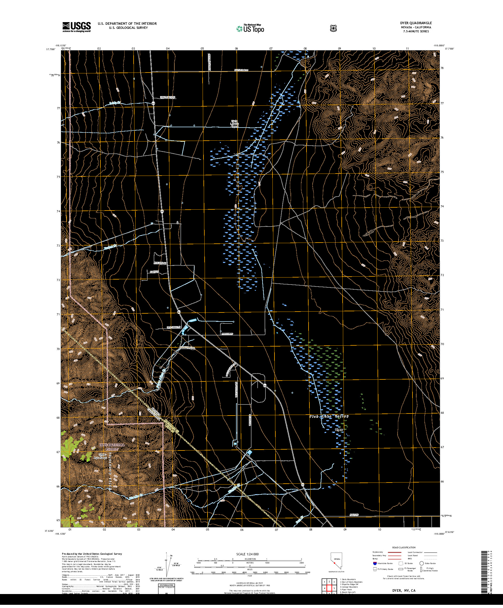 US TOPO 7.5-MINUTE MAP FOR DYER, NV,CA