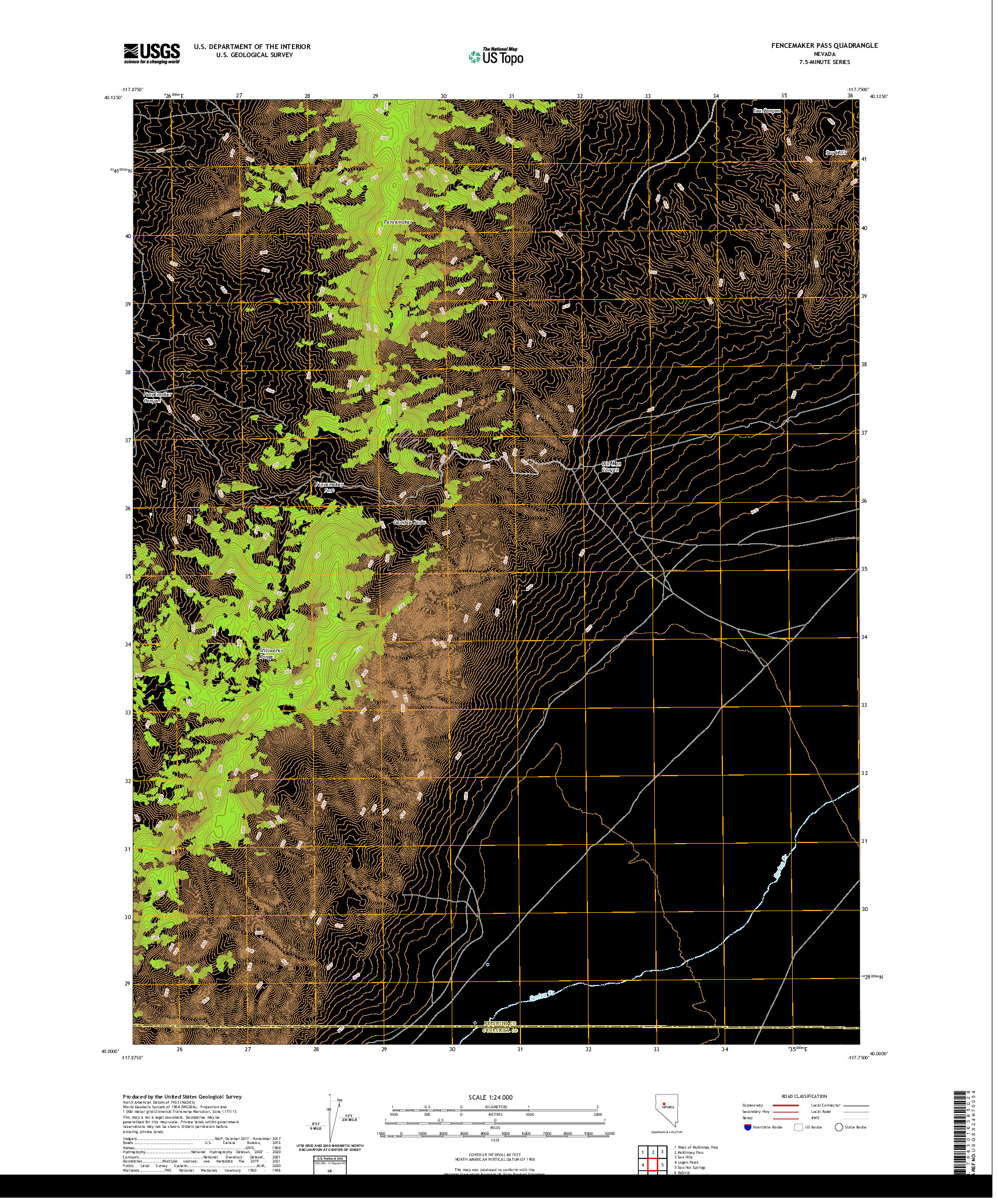 US TOPO 7.5-MINUTE MAP FOR FENCEMAKER PASS, NV