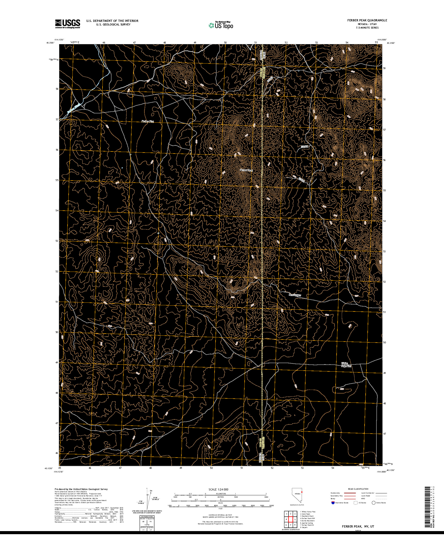 US TOPO 7.5-MINUTE MAP FOR FERBER PEAK, NV,UT