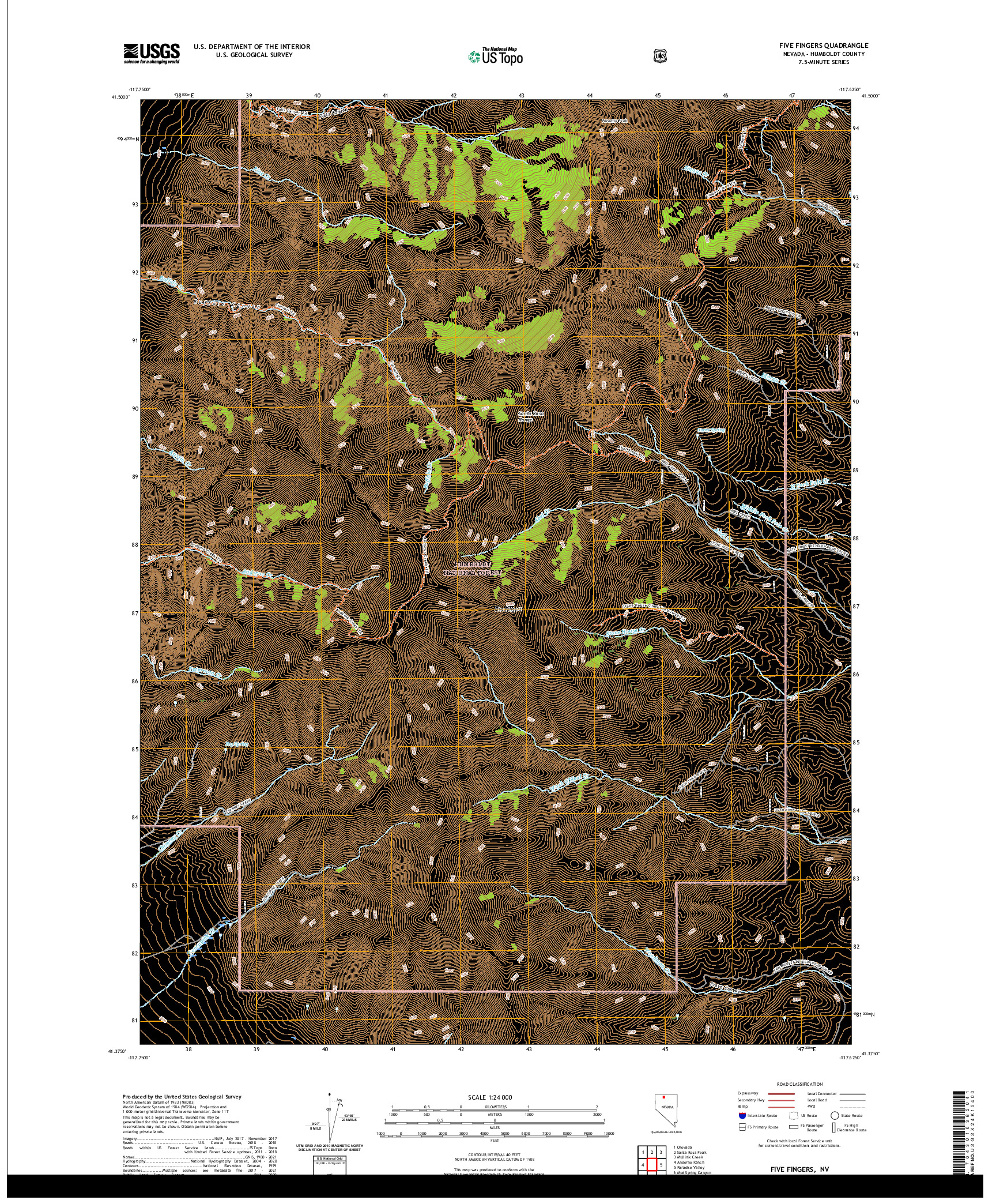 US TOPO 7.5-MINUTE MAP FOR FIVE FINGERS, NV