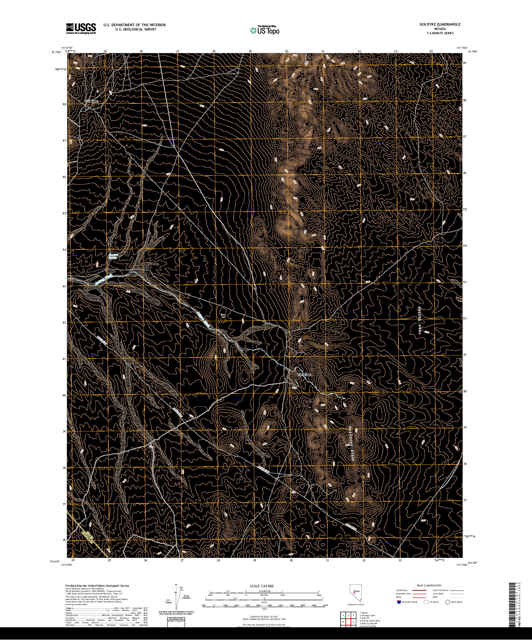 US TOPO 7.5-MINUTE MAP FOR GOLDYKE, NV