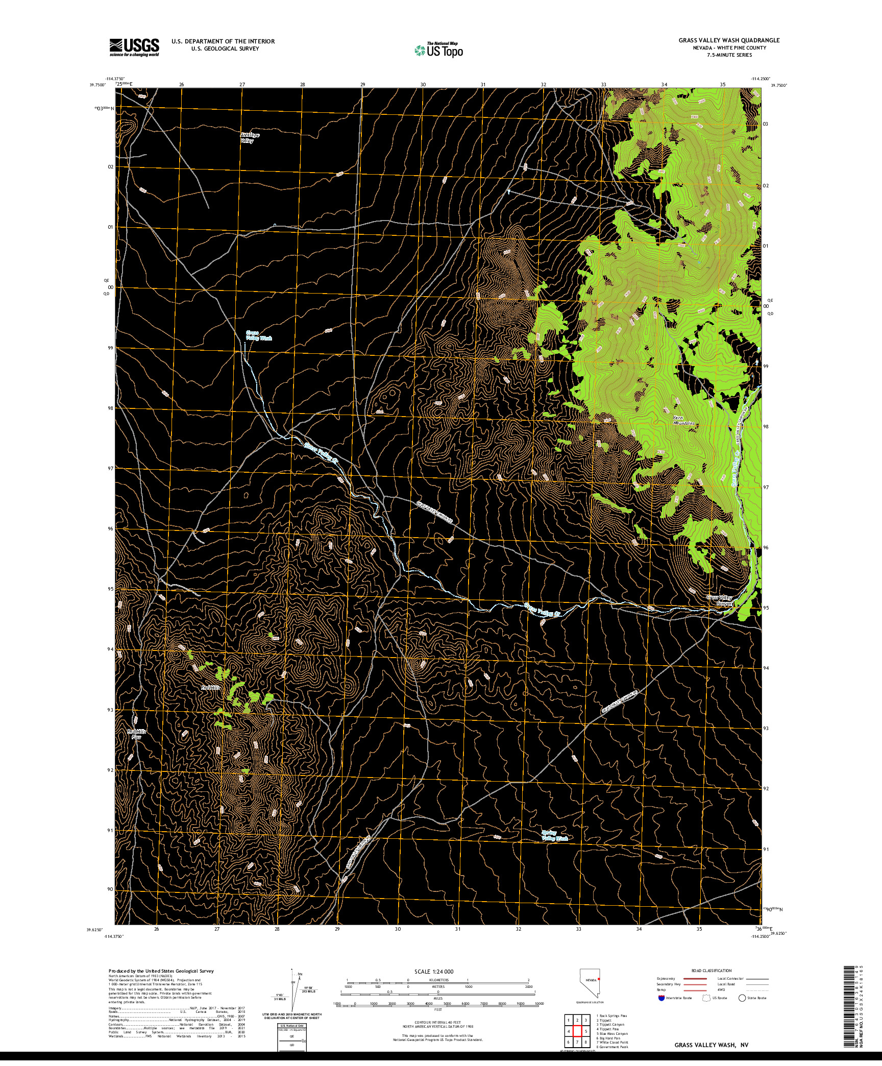 US TOPO 7.5-MINUTE MAP FOR GRASS VALLEY WASH, NV