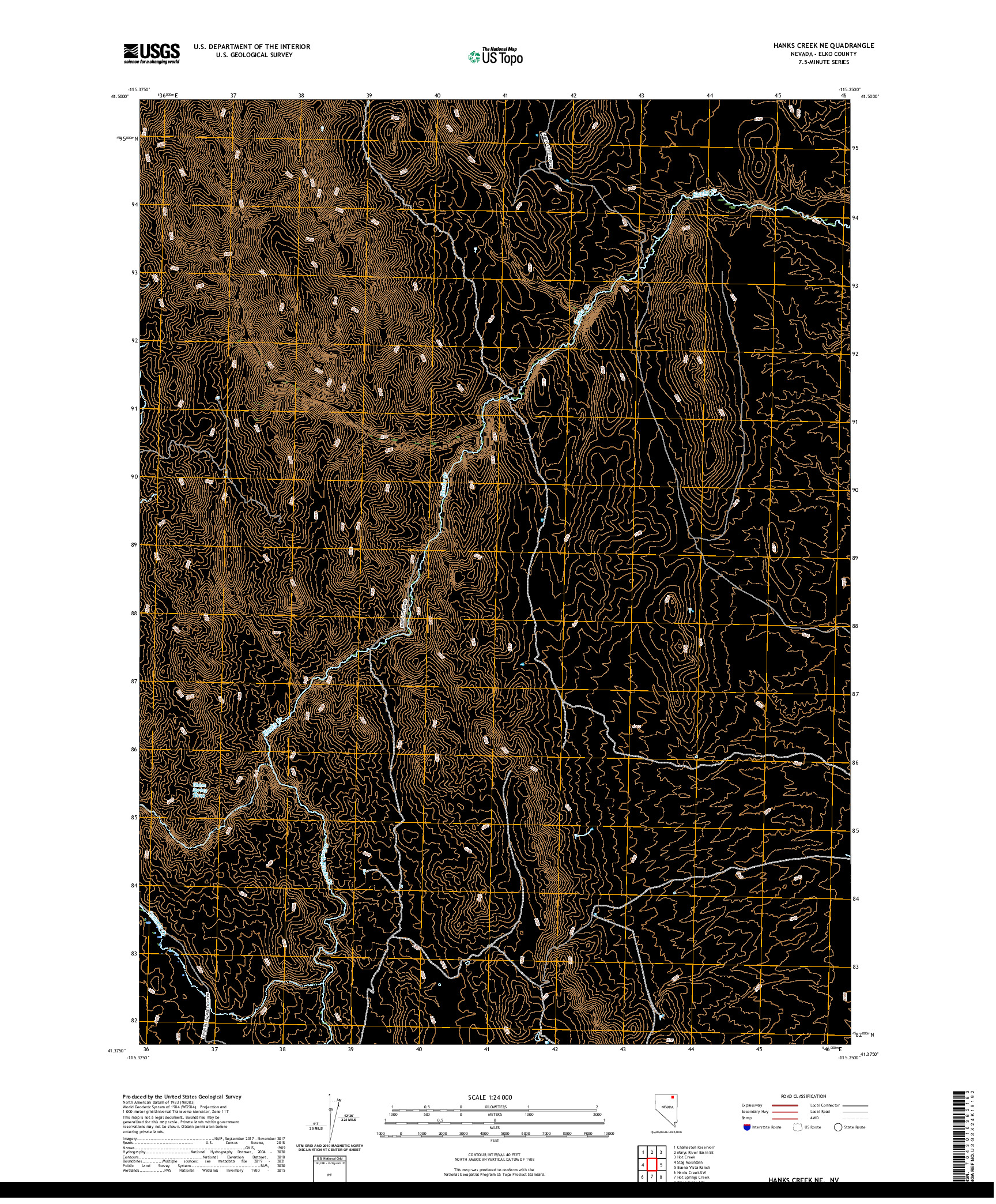 US TOPO 7.5-MINUTE MAP FOR HANKS CREEK NE, NV