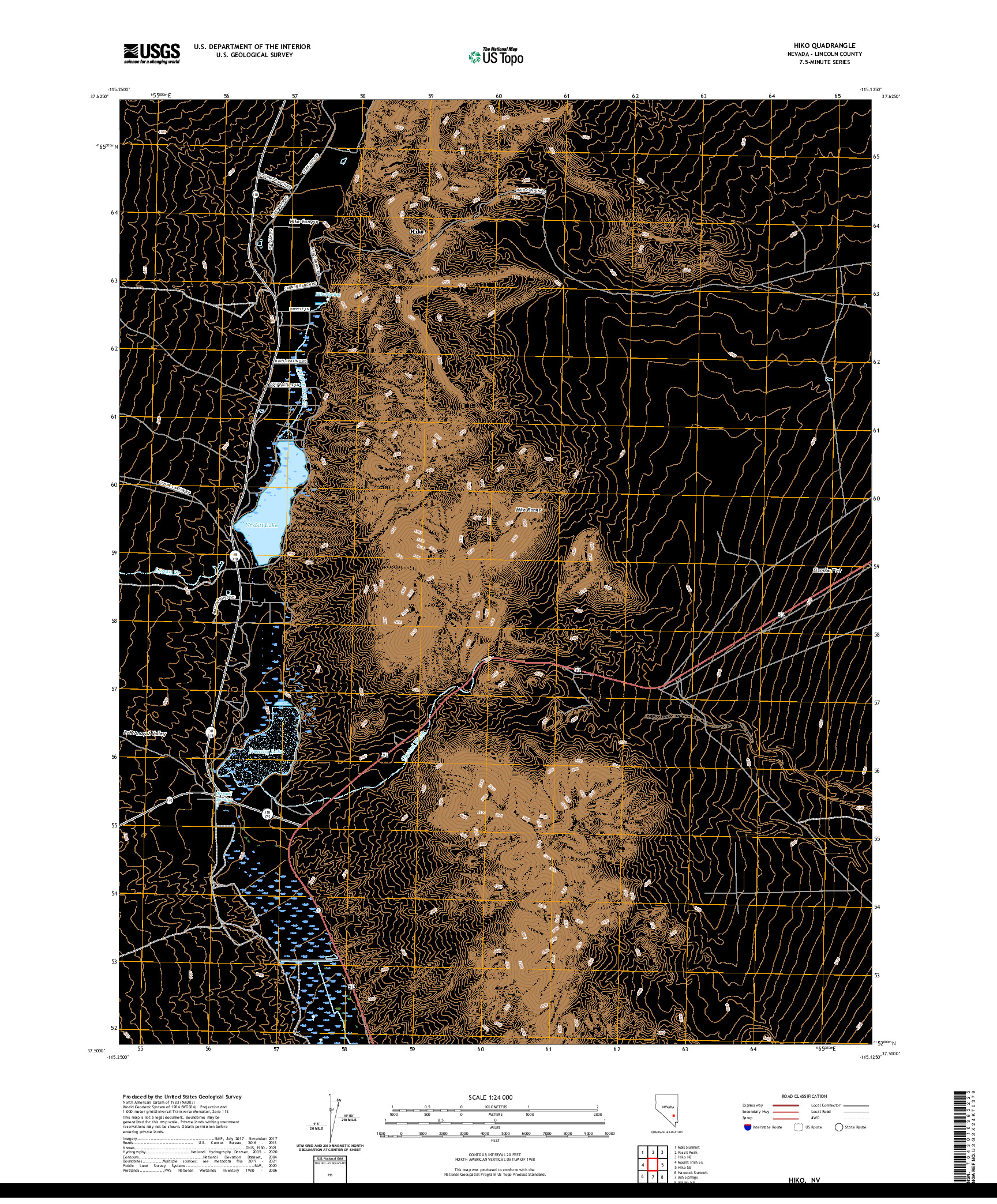 US TOPO 7.5-MINUTE MAP FOR HIKO, NV