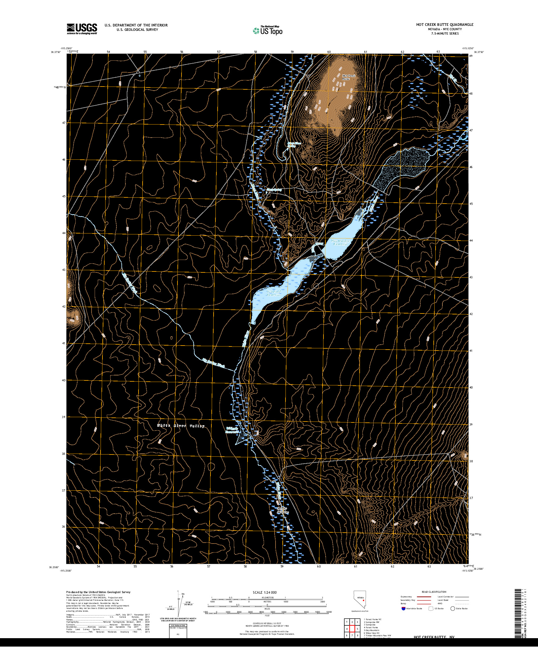 US TOPO 7.5-MINUTE MAP FOR HOT CREEK BUTTE, NV