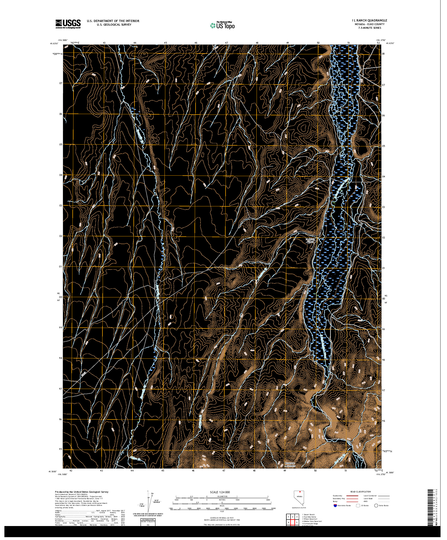 US TOPO 7.5-MINUTE MAP FOR I L RANCH, NV