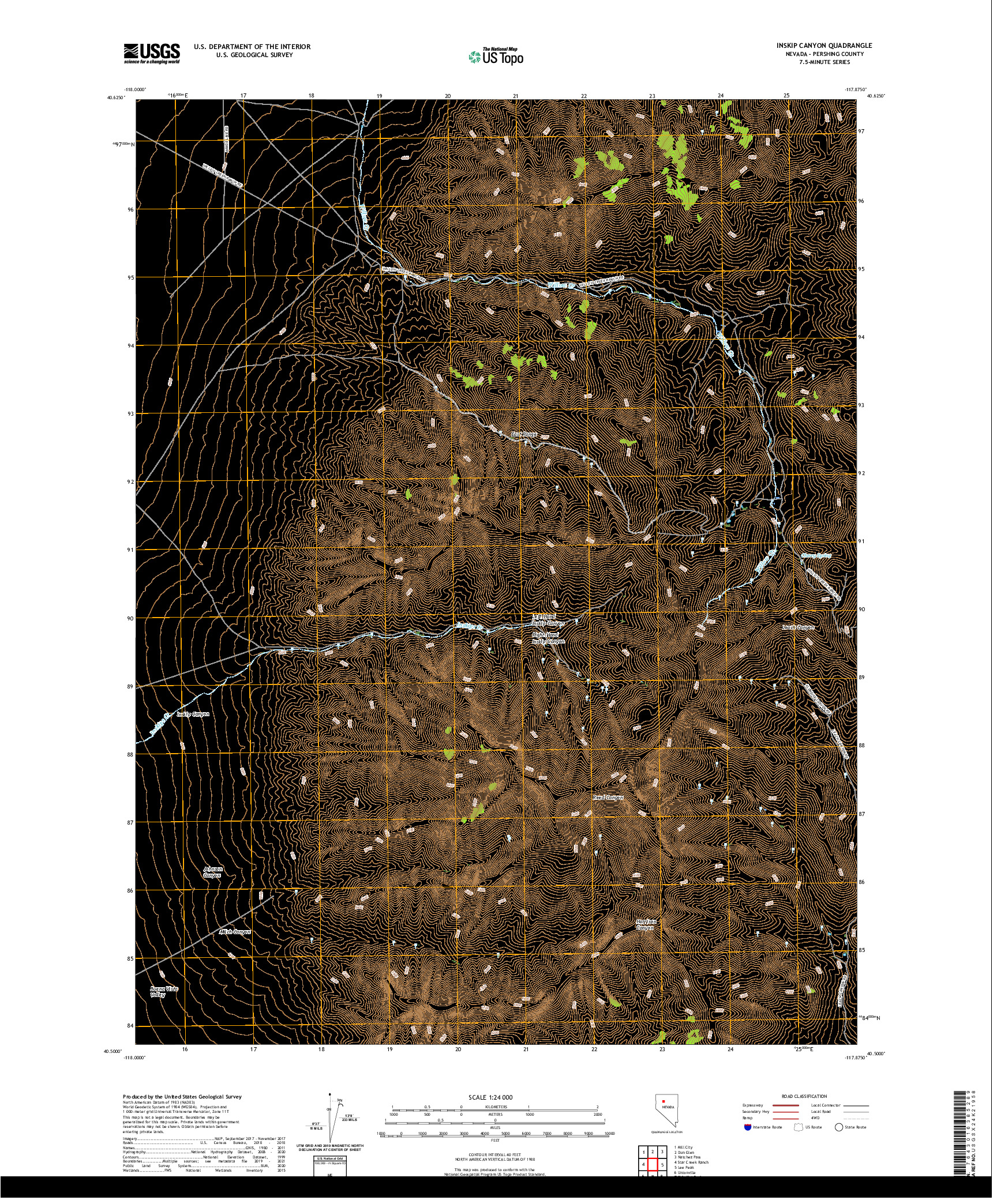 US TOPO 7.5-MINUTE MAP FOR INSKIP CANYON, NV