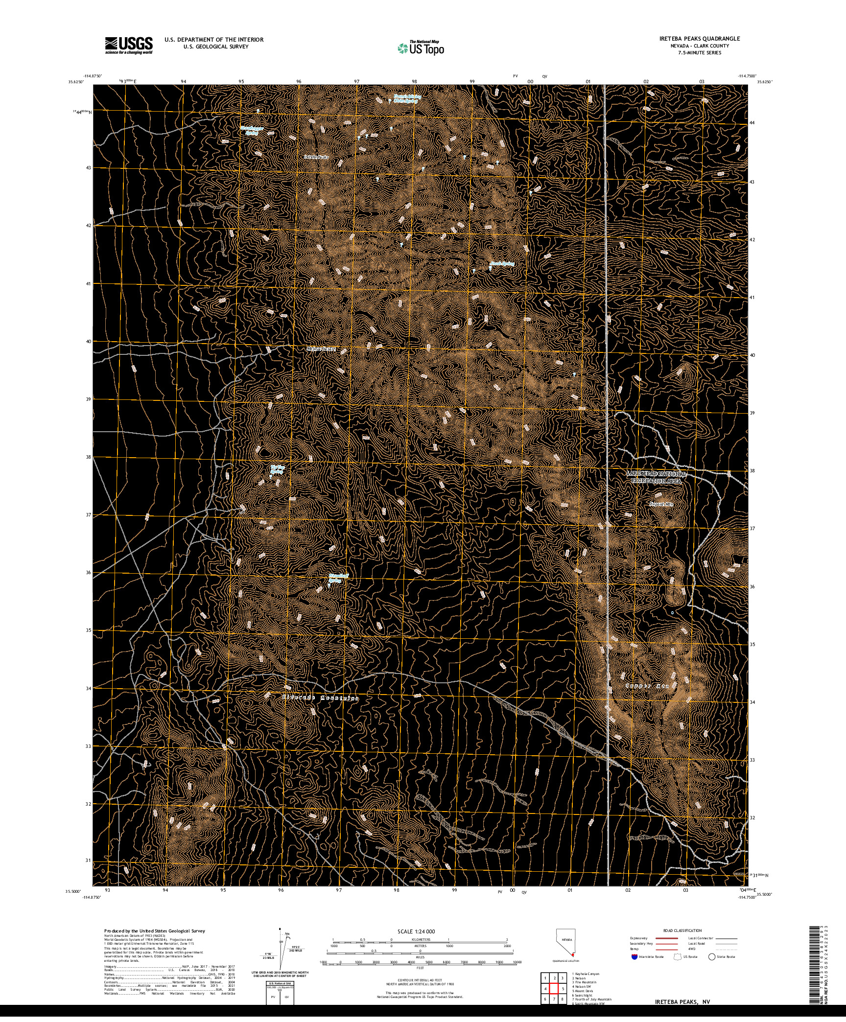 US TOPO 7.5-MINUTE MAP FOR IRETEBA PEAKS, NV