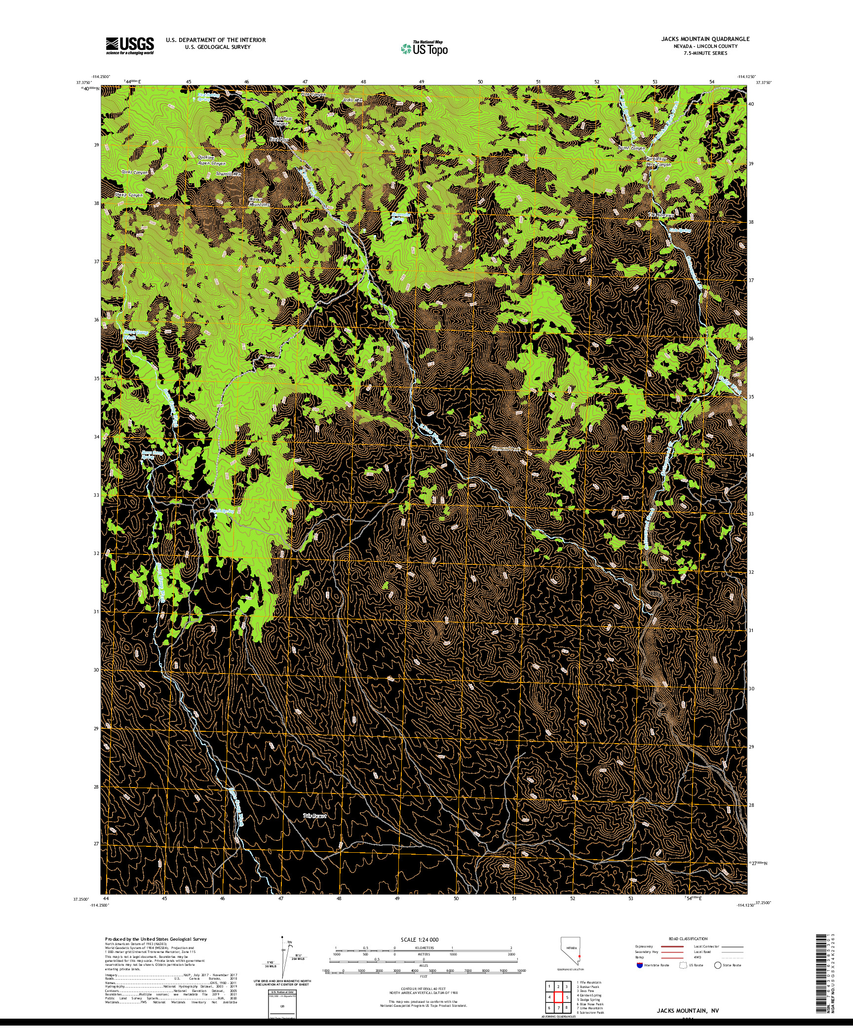 US TOPO 7.5-MINUTE MAP FOR JACKS MOUNTAIN, NV