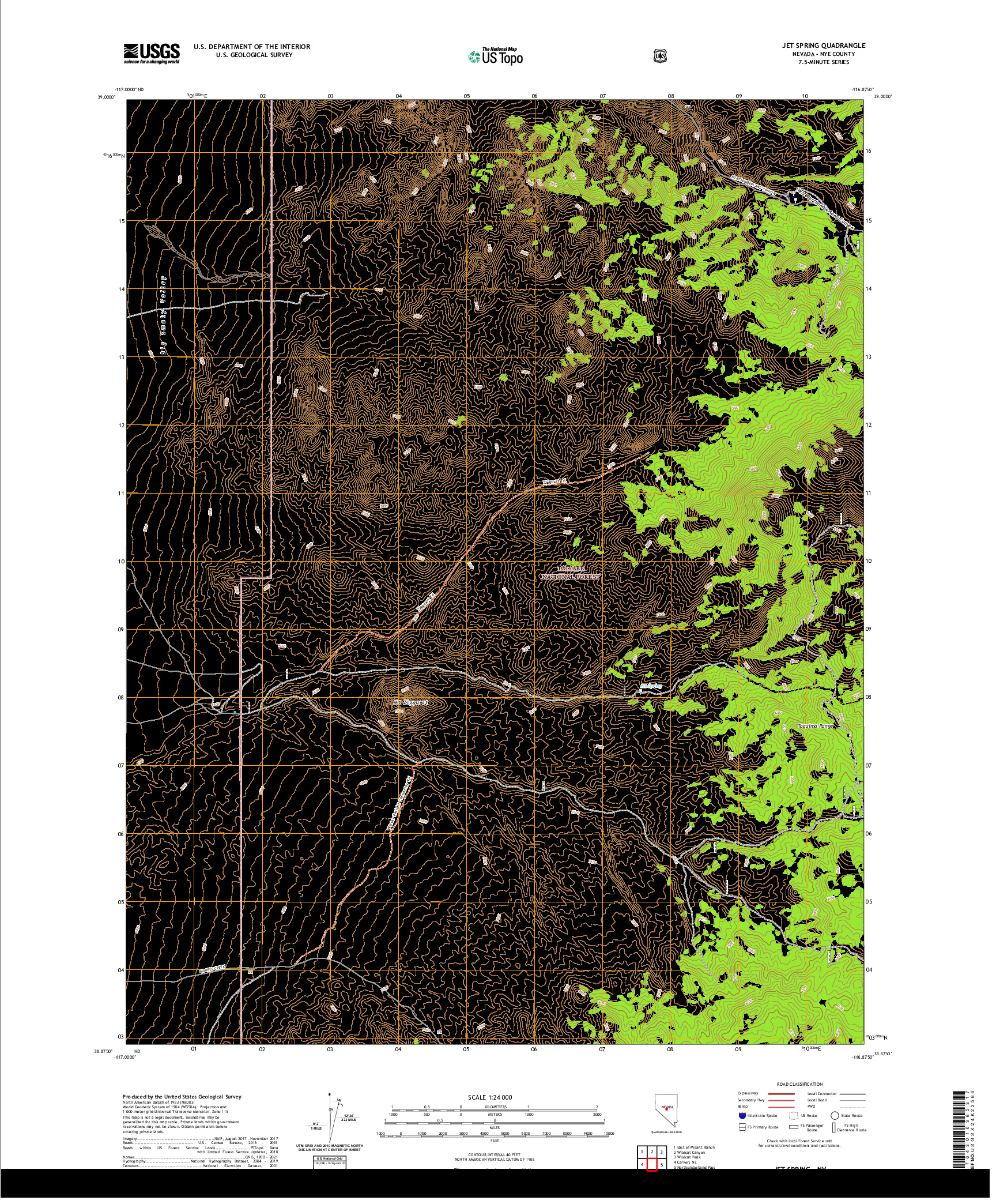 US TOPO 7.5-MINUTE MAP FOR JET SPRING, NV