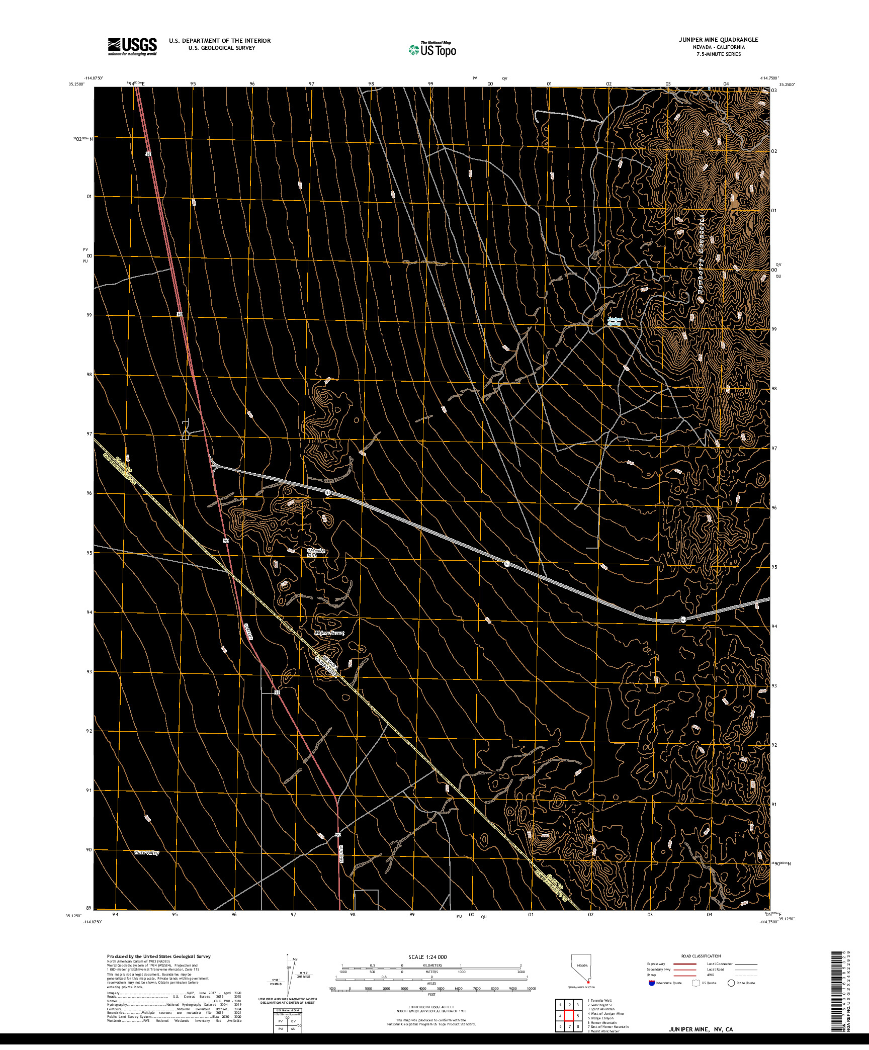 US TOPO 7.5-MINUTE MAP FOR JUNIPER MINE, NV,CA