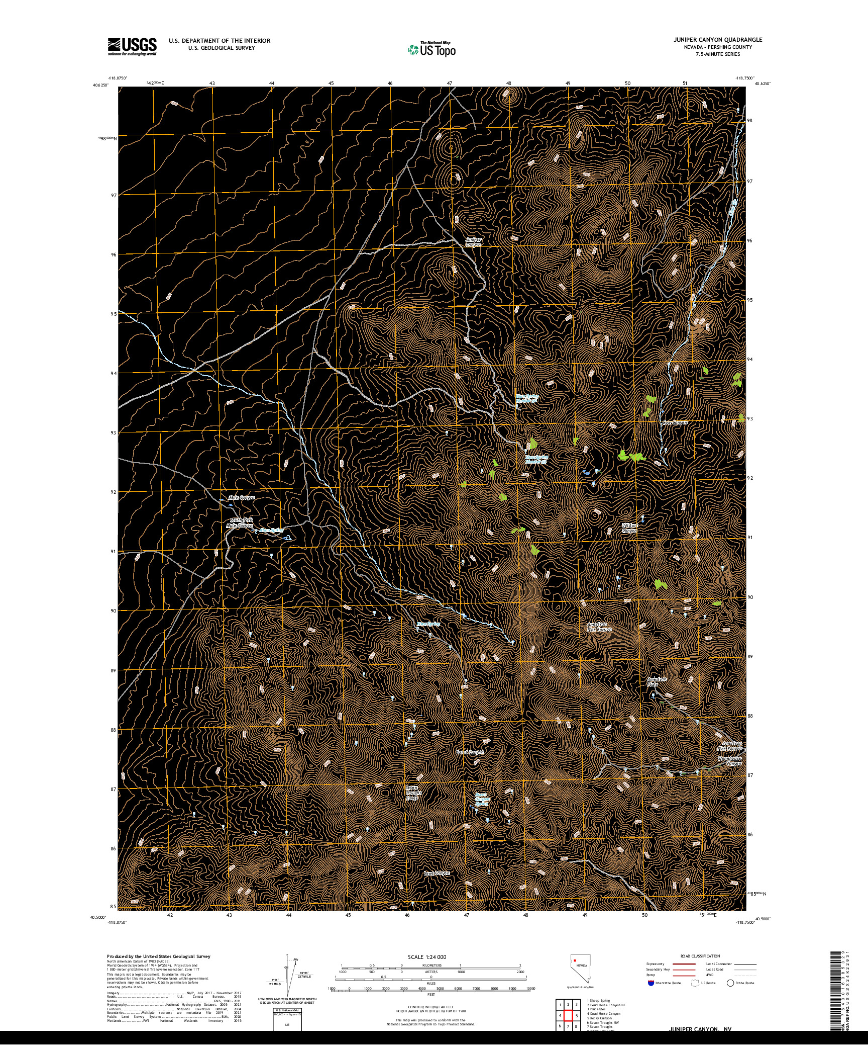 US TOPO 7.5-MINUTE MAP FOR JUNIPER CANYON, NV