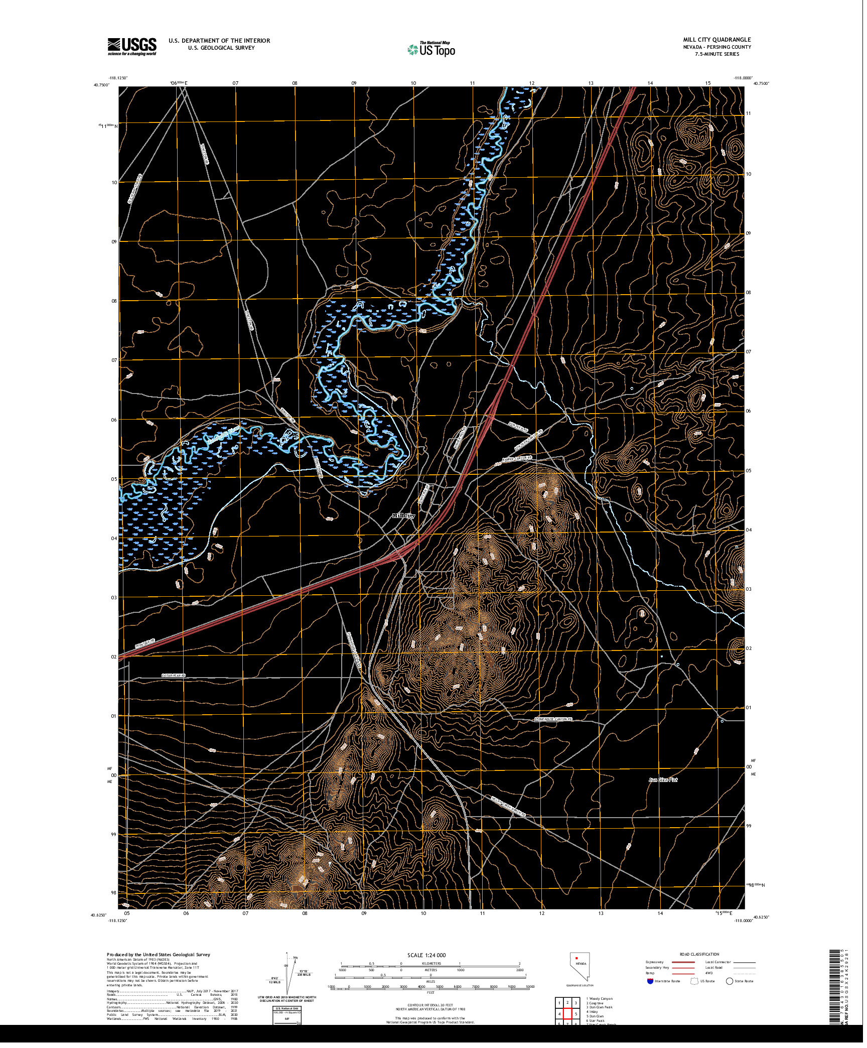 US TOPO 7.5-MINUTE MAP FOR MILL CITY, NV