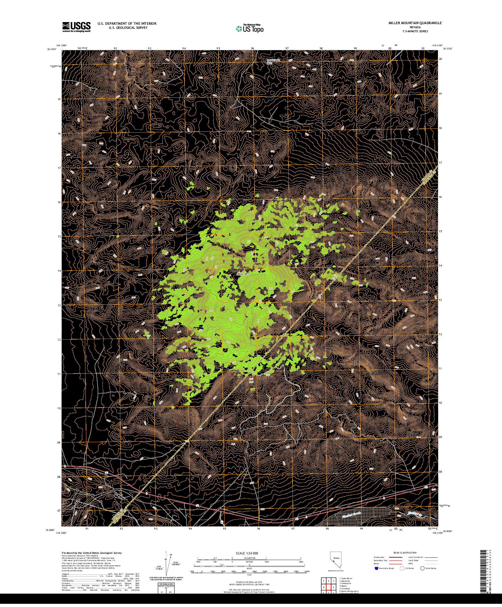 US TOPO 7.5-MINUTE MAP FOR MILLER MOUNTAIN, NV